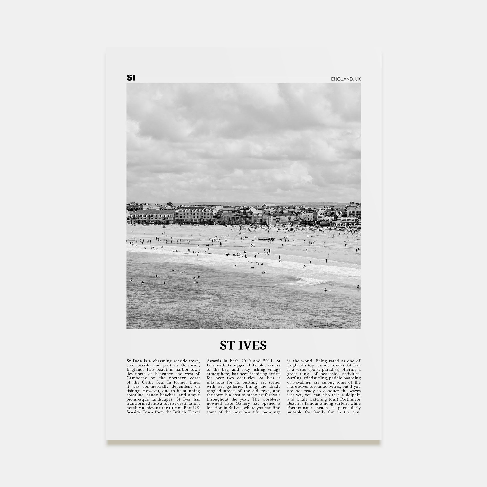 St. Ives Travel B&W Poster