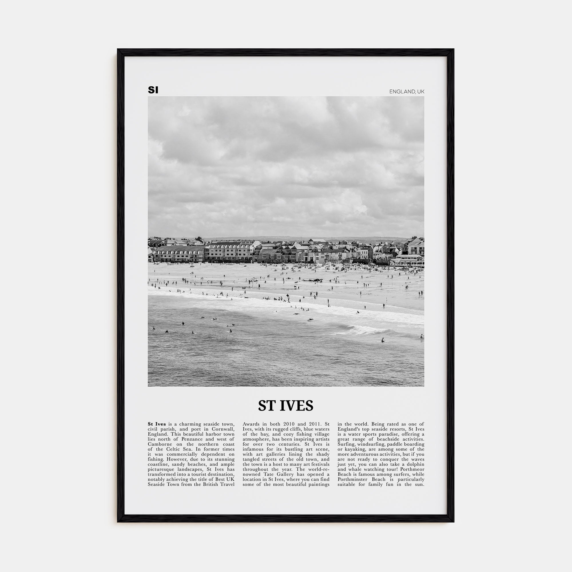 St. Ives Travel B&W Poster