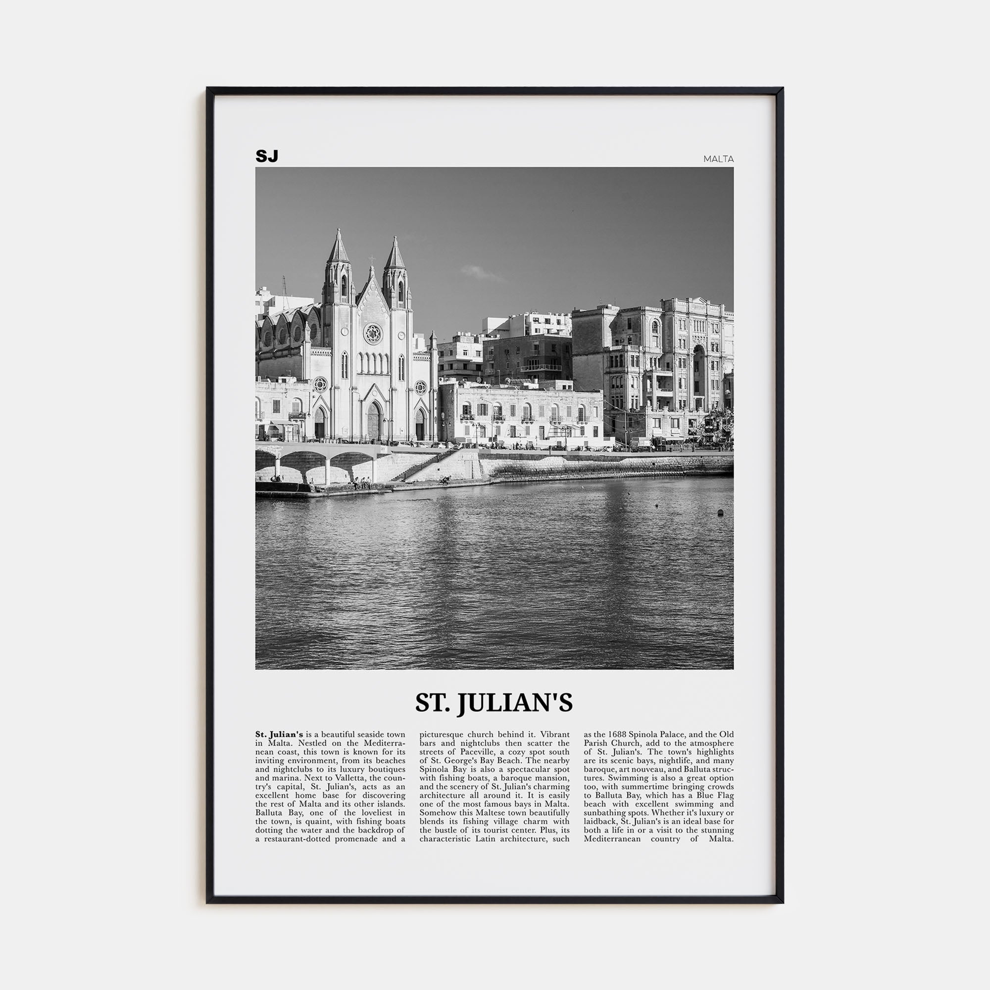 St. Julian's Travel B&W Poster