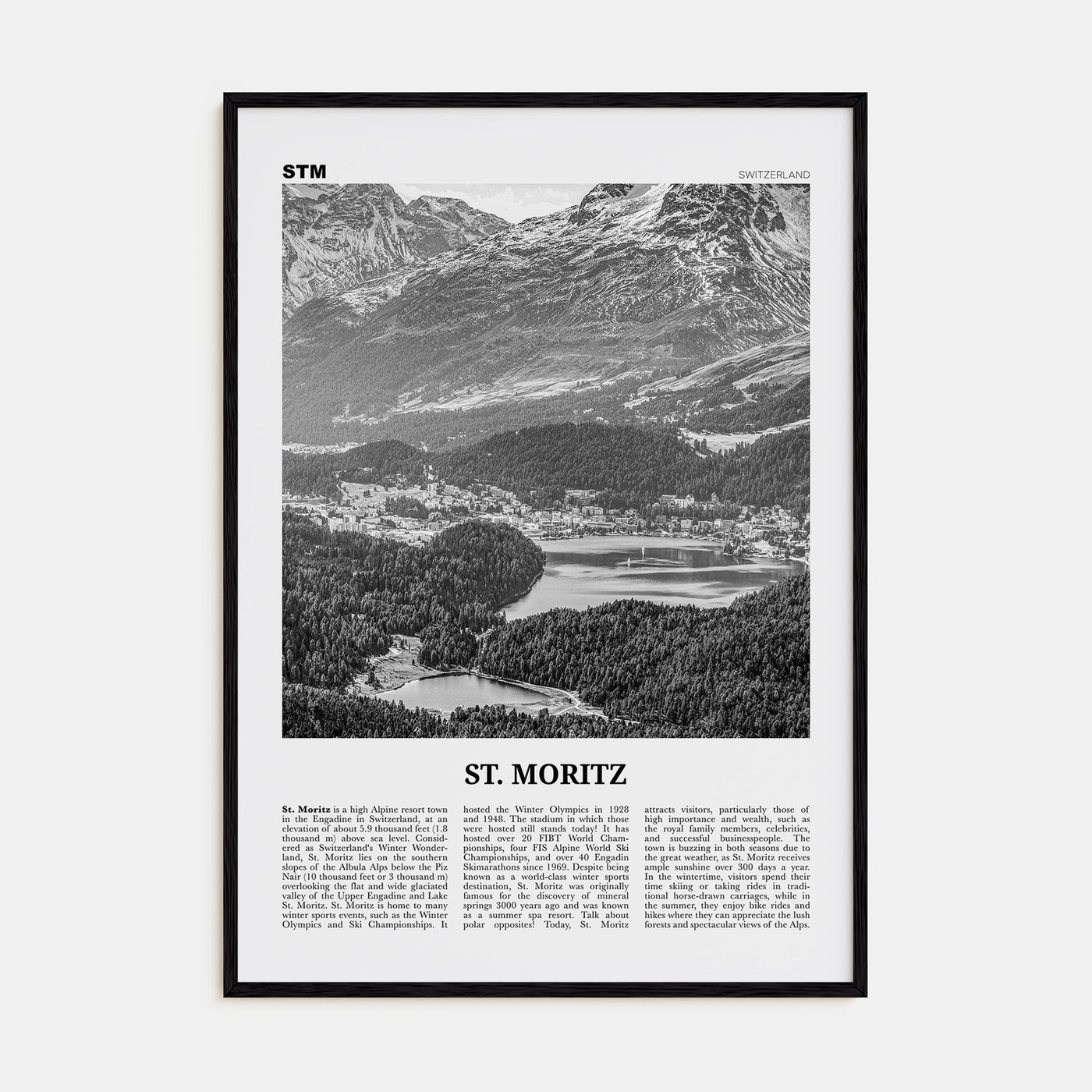 St. Moritz Travel B&W Poster