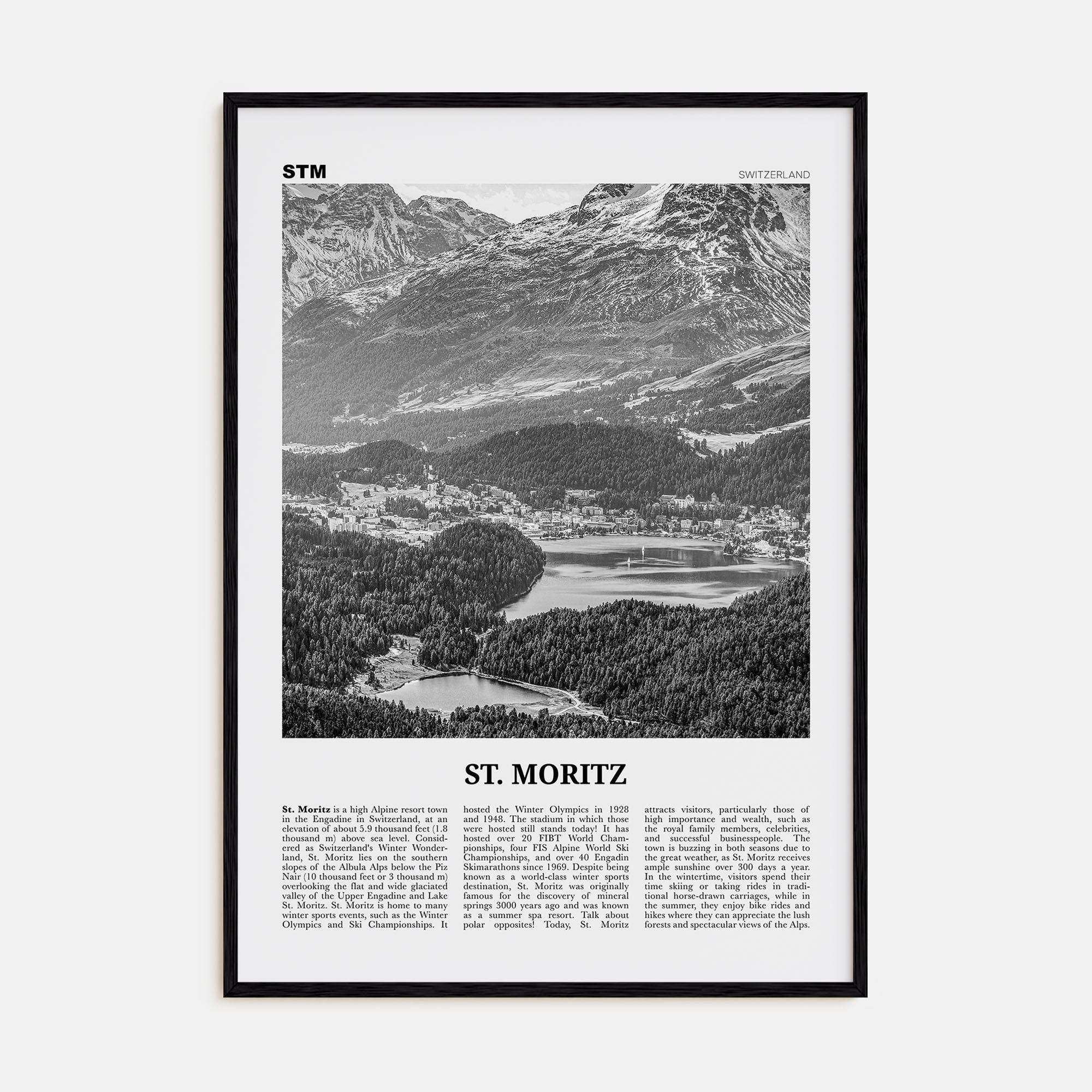St. Moritz Travel B&W Poster