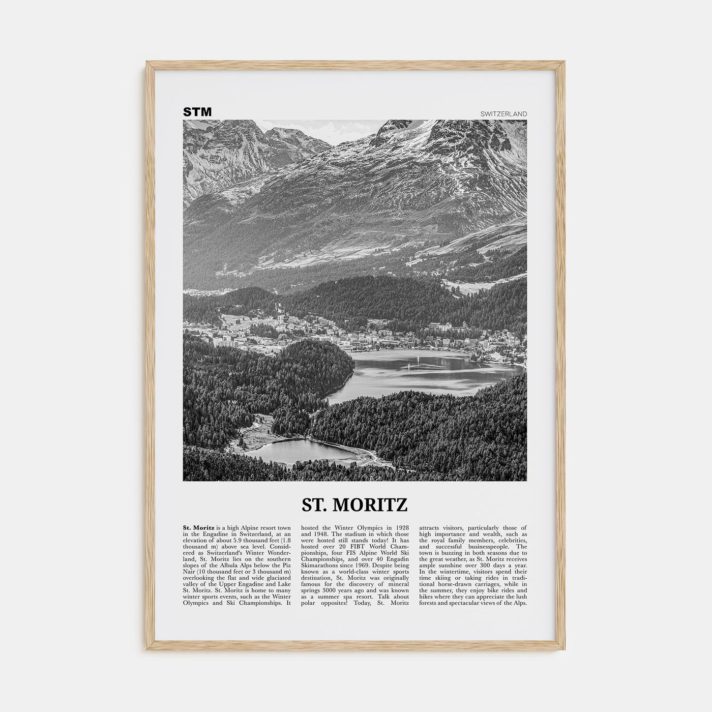 St. Moritz Travel B&W Poster
