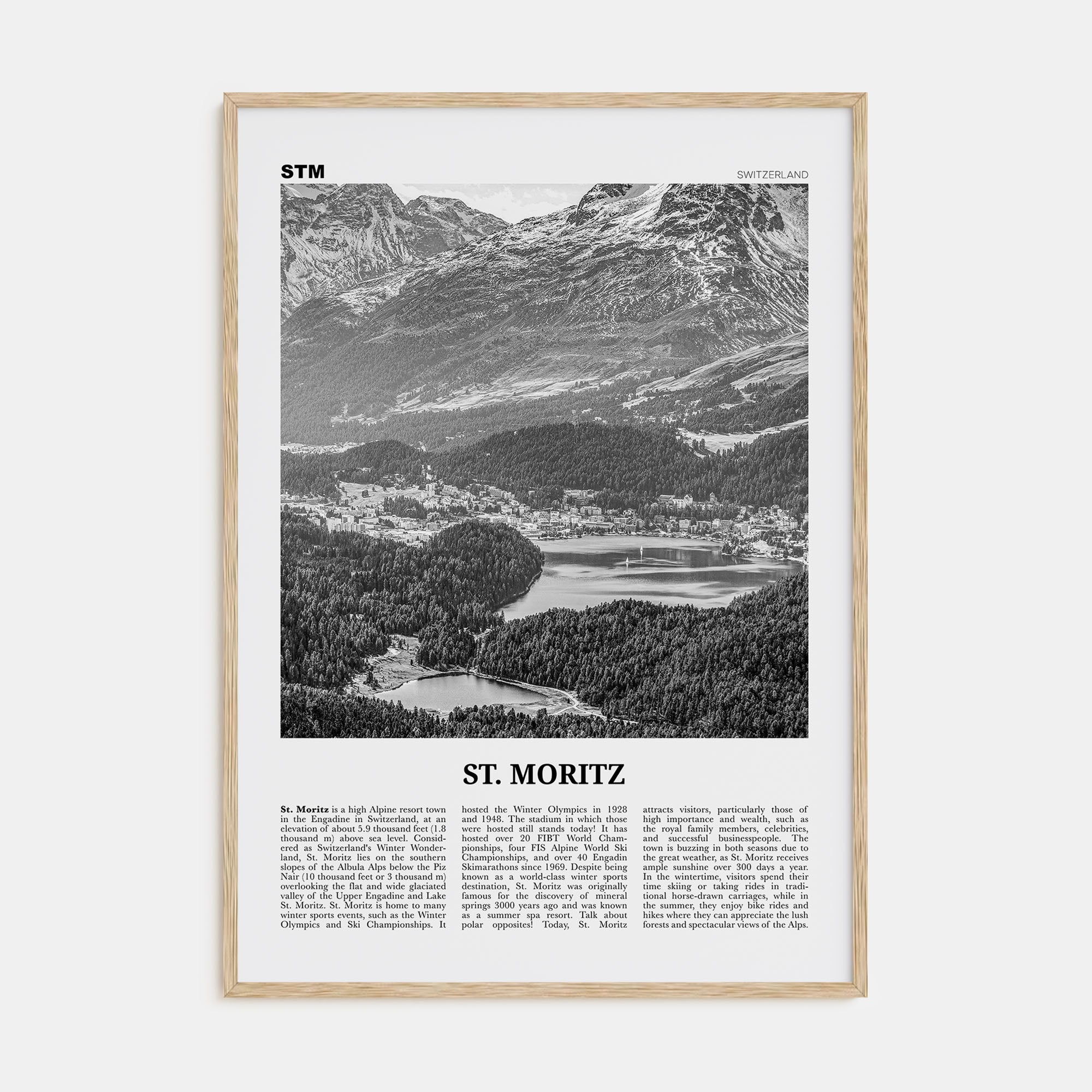 St. Moritz Travel B&W Poster