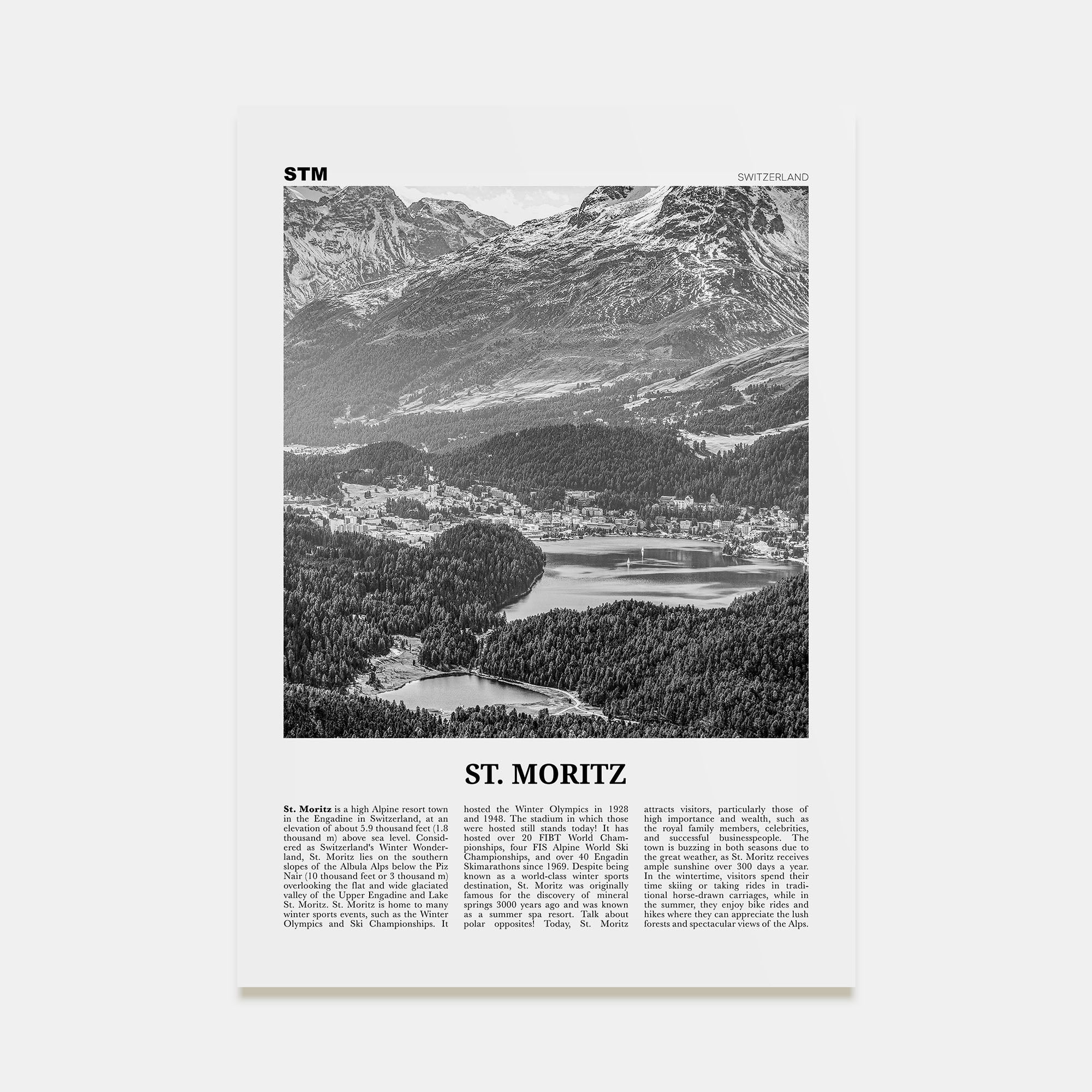 St. Moritz Travel B&W Poster