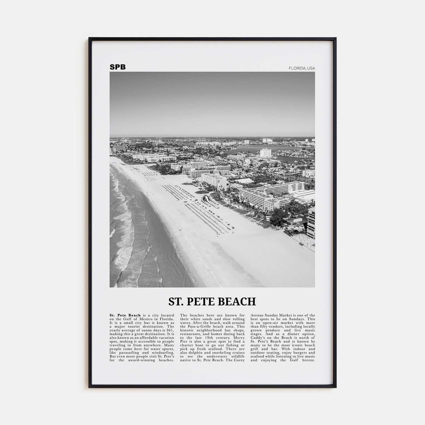 St. Pete Beach Travel B&W No 1 Poster