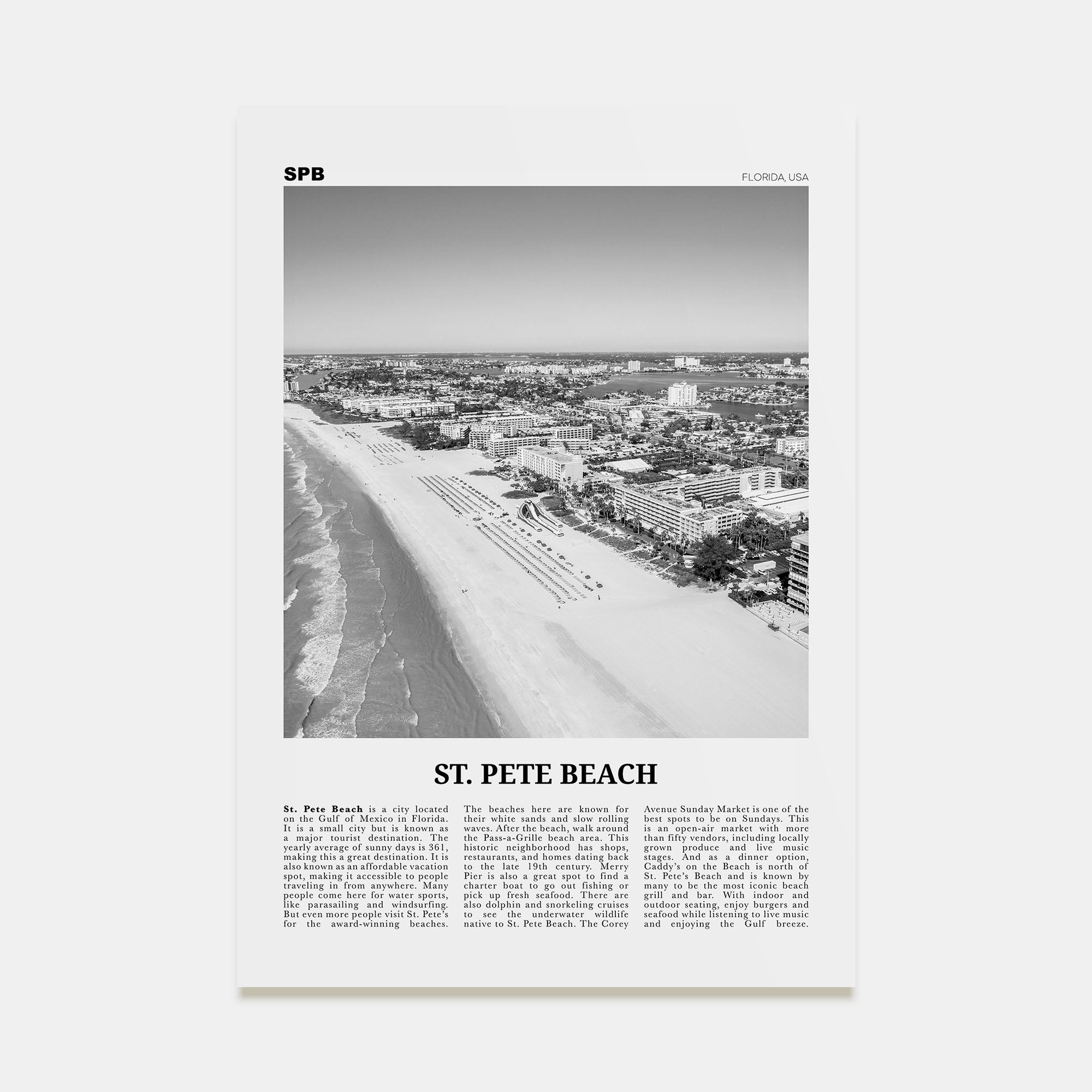 St. Pete Beach Travel B&W No 1 Poster