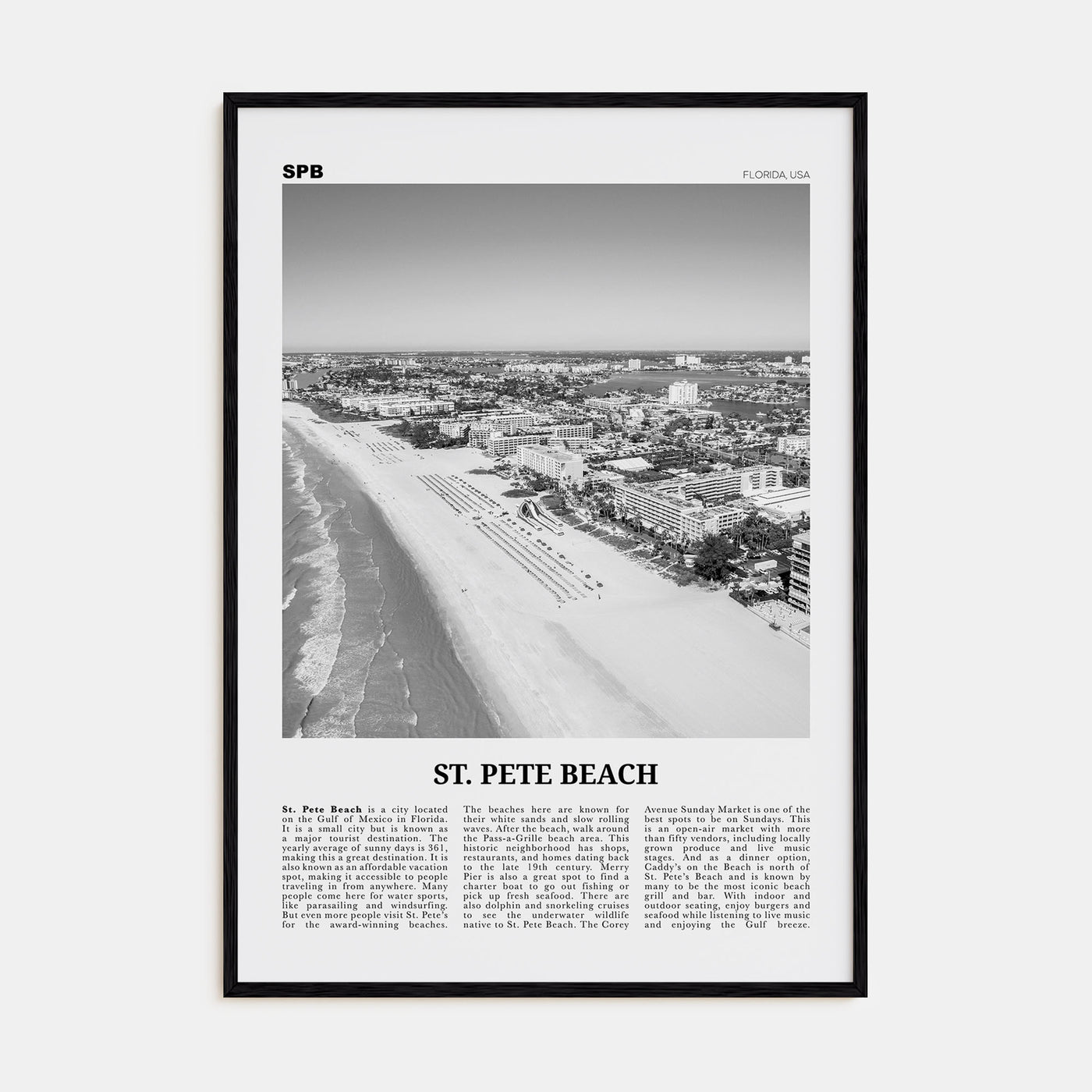 St. Pete Beach Travel B&W No 1 Poster
