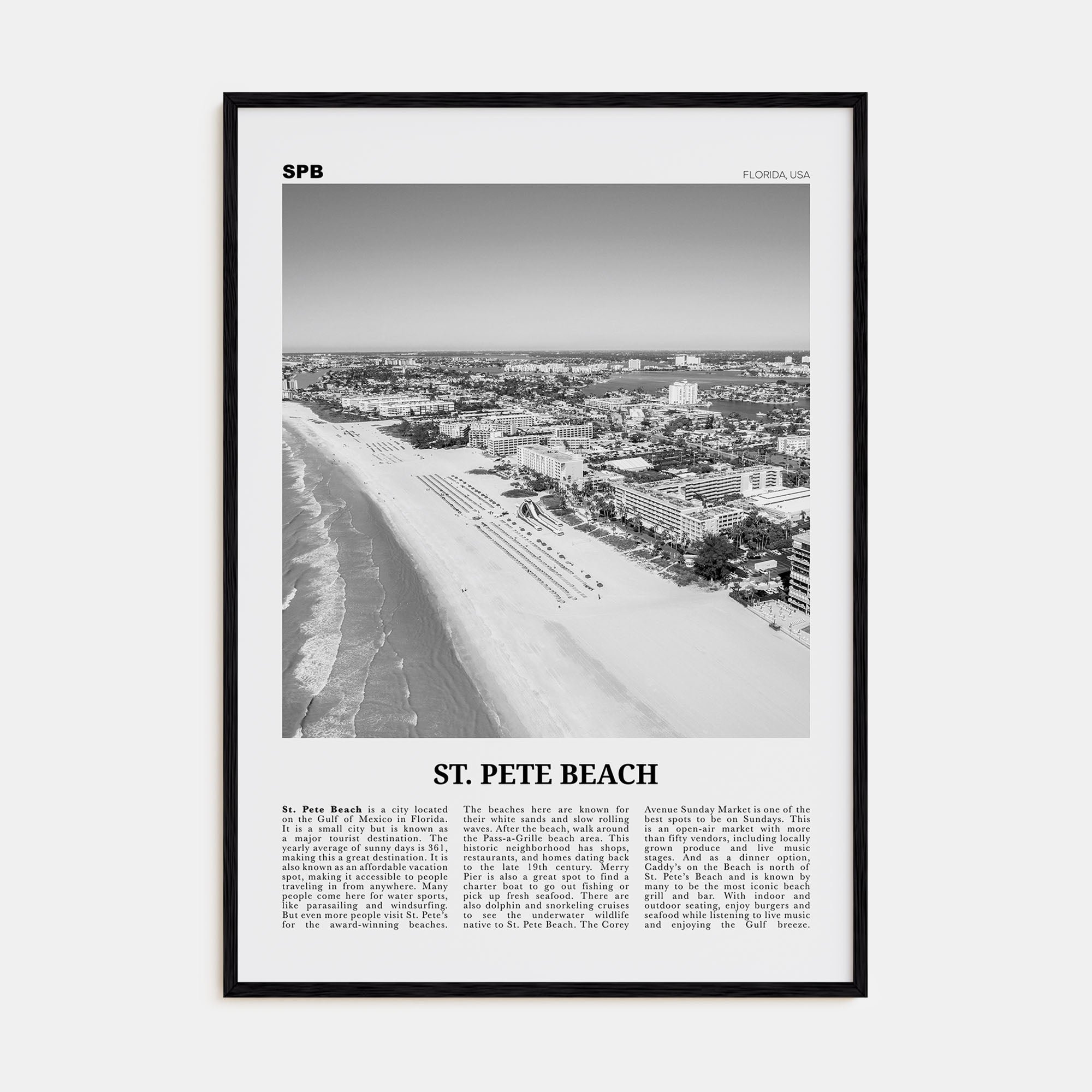 St. Pete Beach Travel B&W No 1 Poster