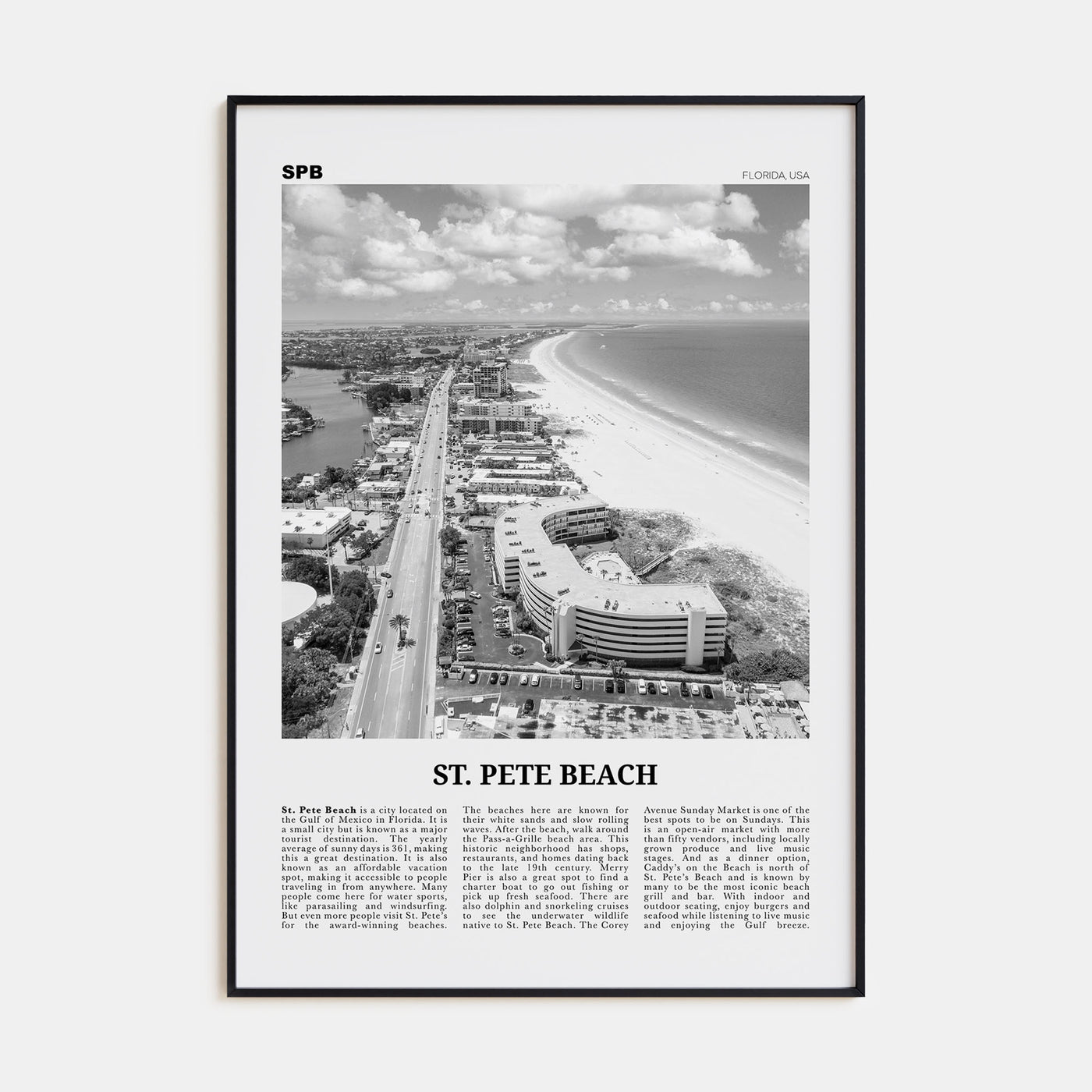 St. Pete Beach Travel B&W No 2 Poster