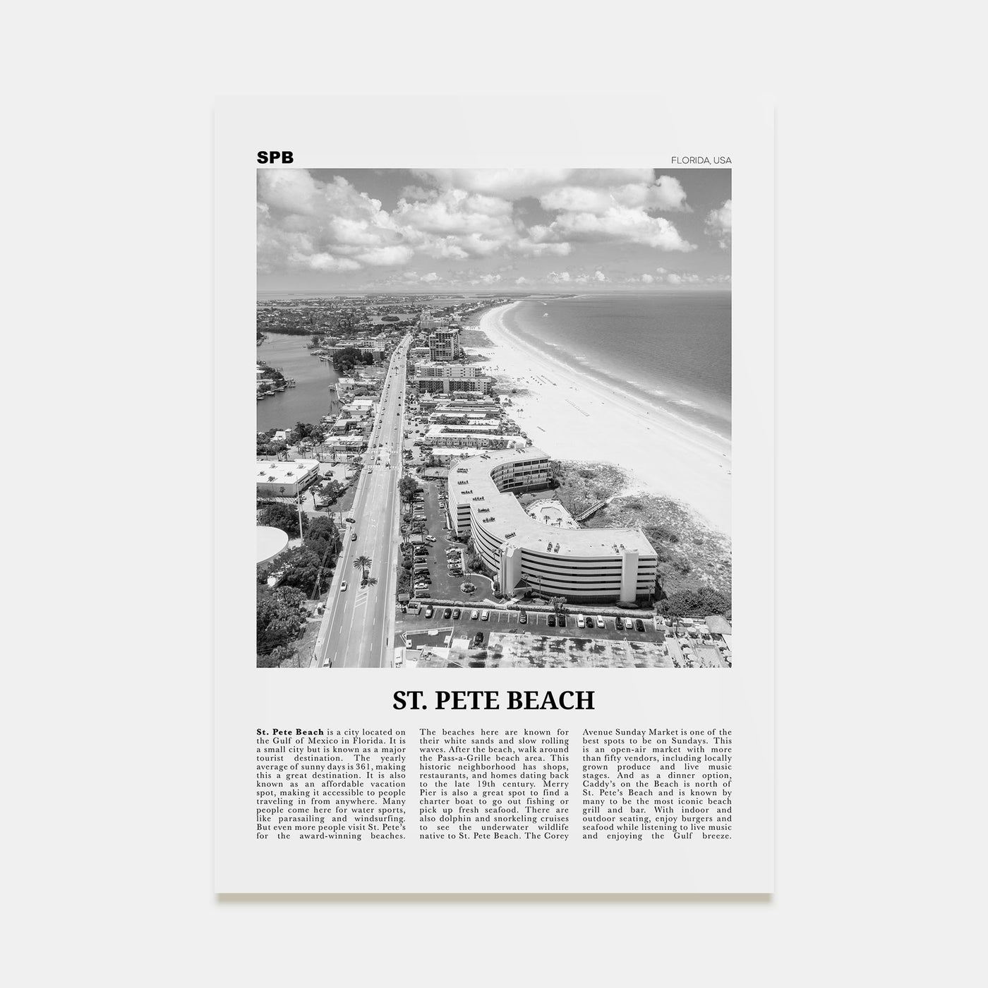 St. Pete Beach Travel B&W No 2 Poster