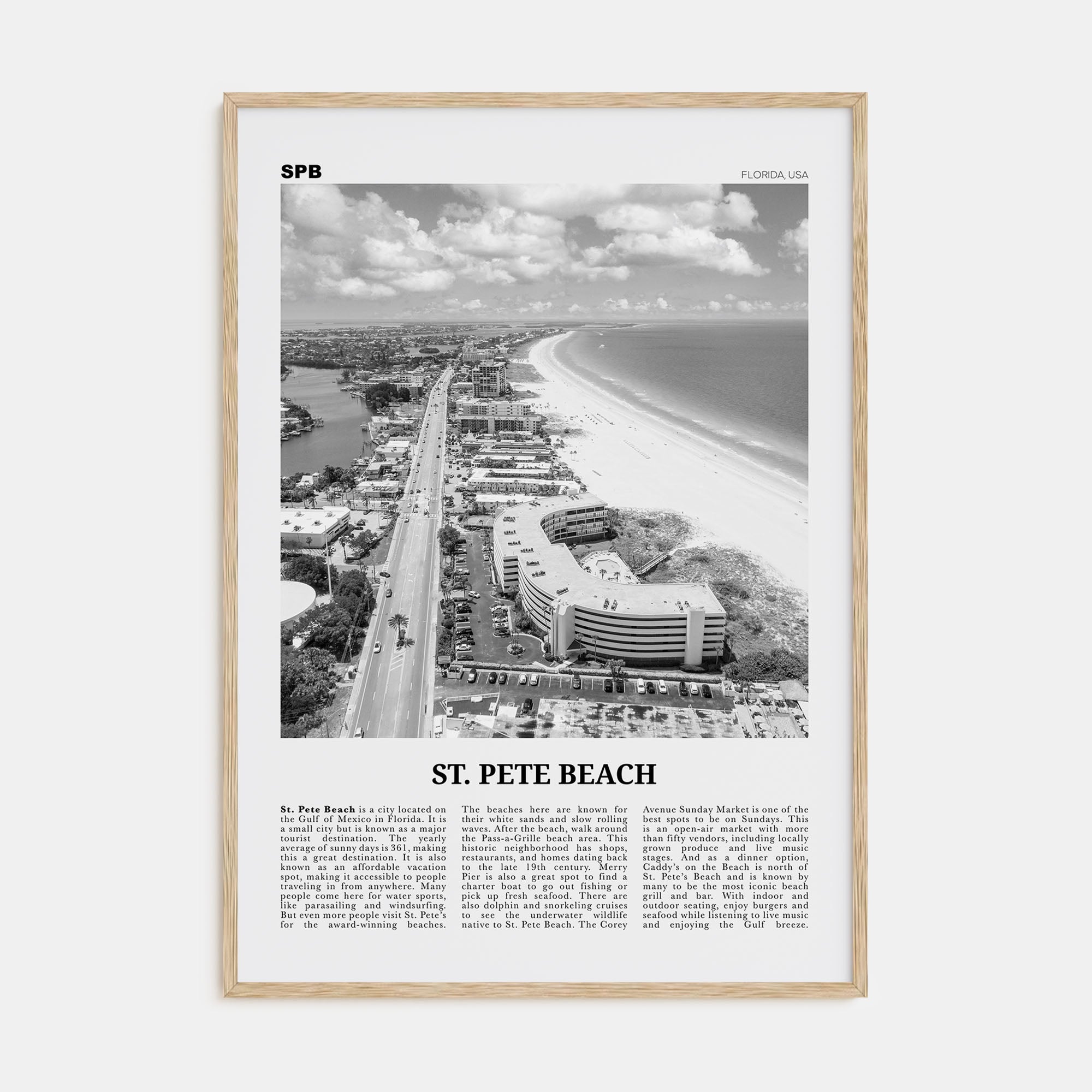 St. Pete Beach Travel B&W No 2 Poster