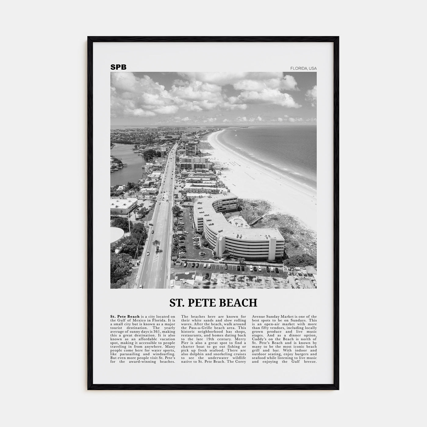 St. Pete Beach Travel B&W No 2 Poster