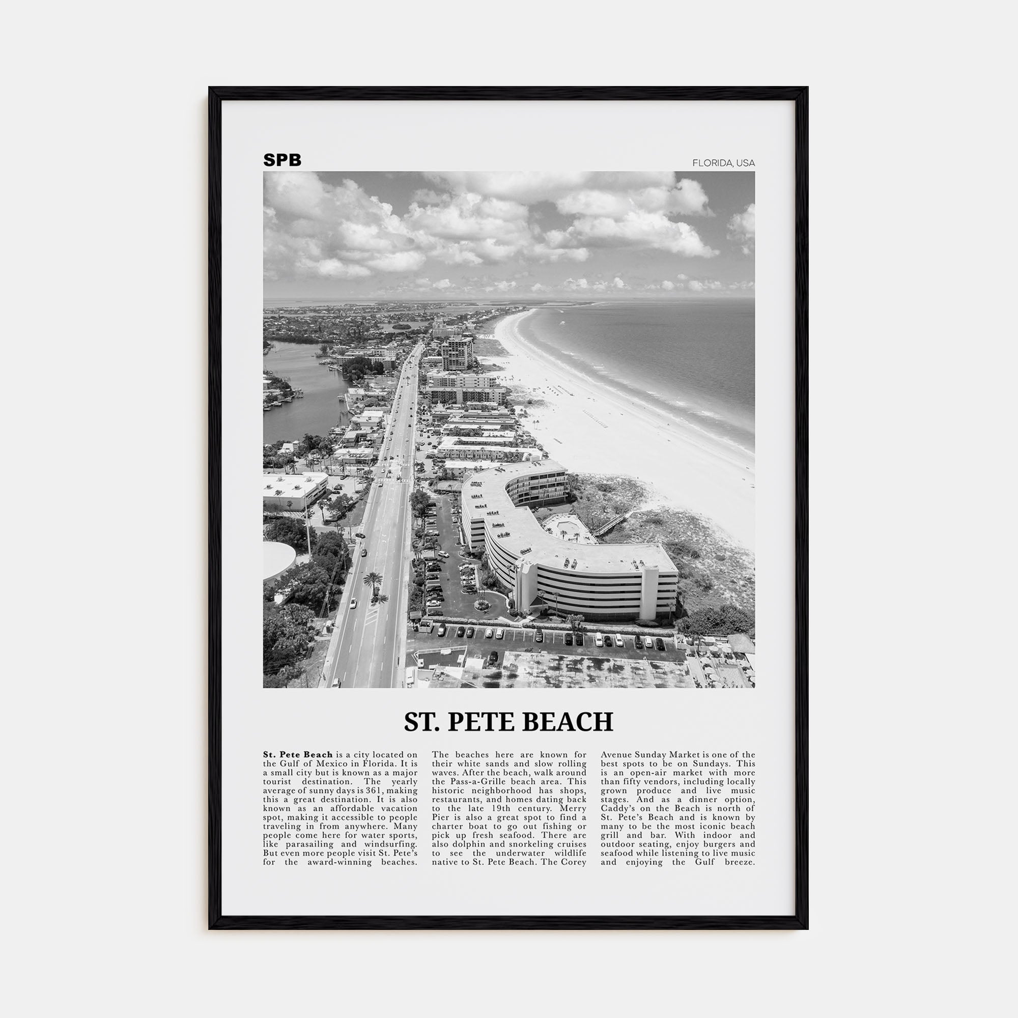 St. Pete Beach Travel B&W No 2 Poster