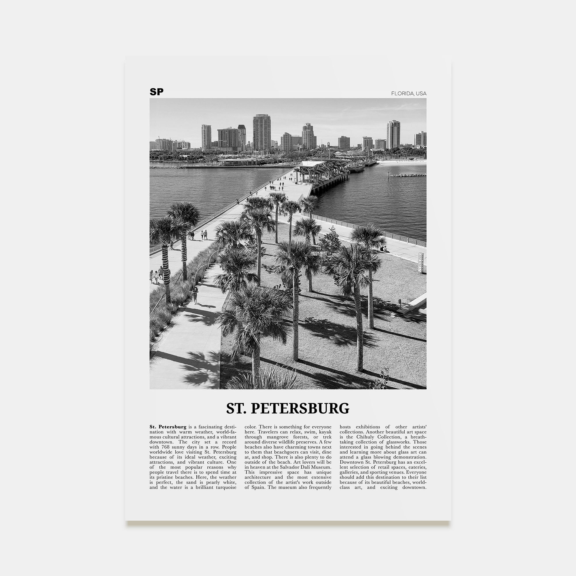 St. Petersburg, Florida Travel B&W No 2 Poster