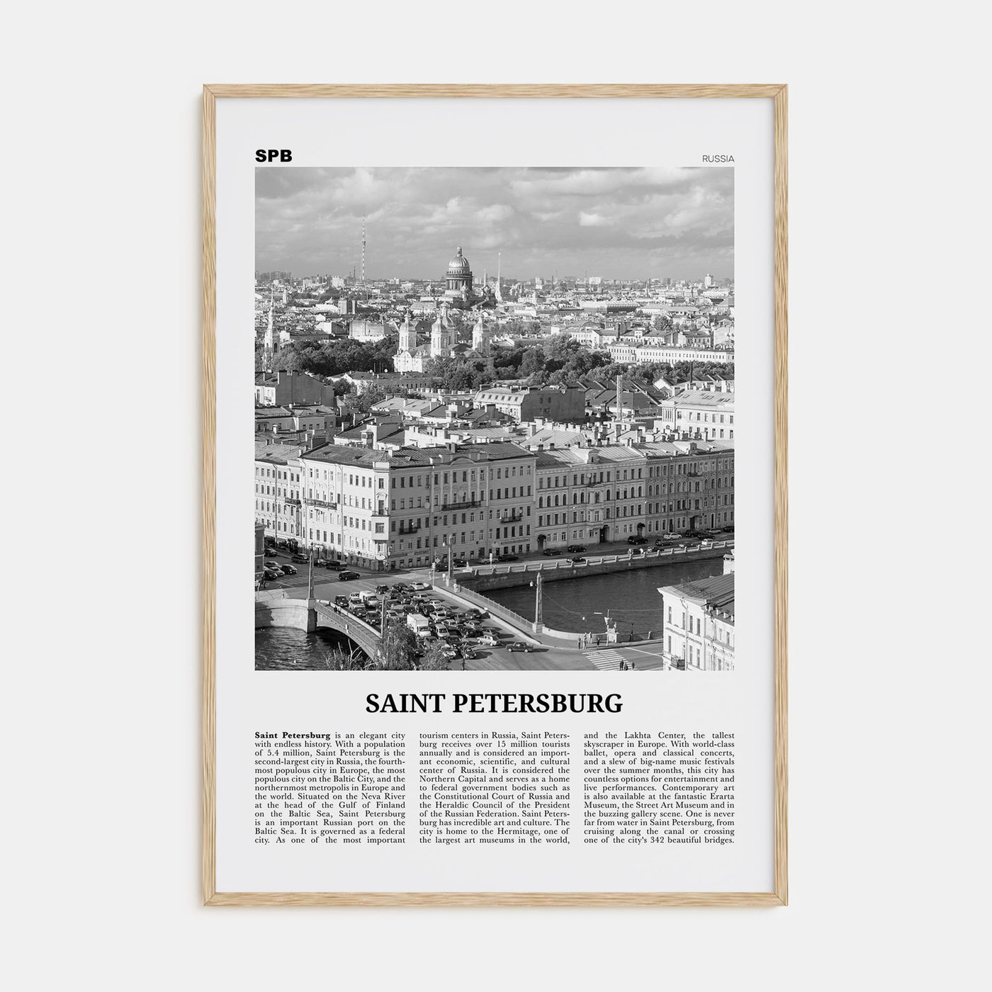 St. Petersburg, Russia Travel B&W Poster