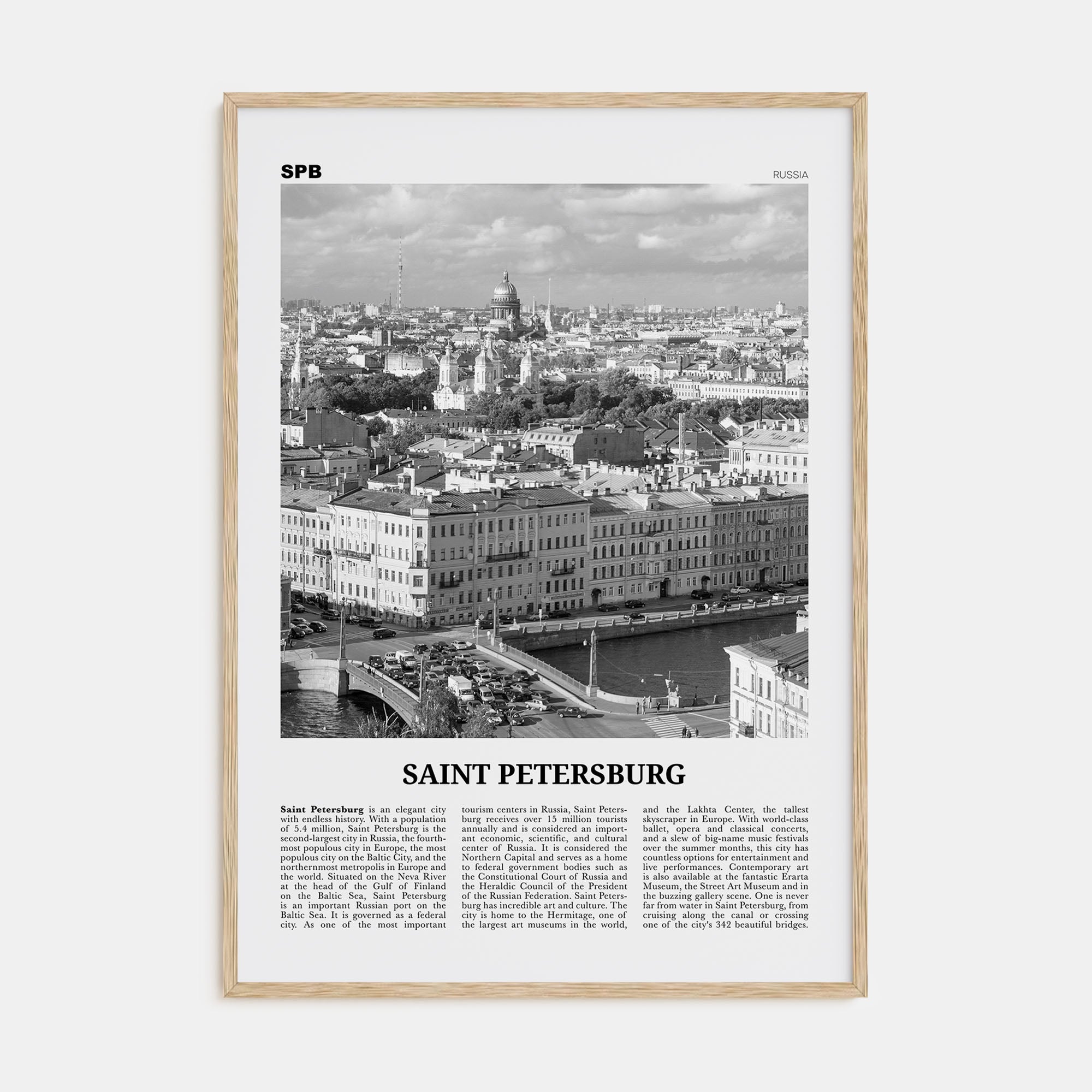 St. Petersburg, Russia Travel B&W Poster