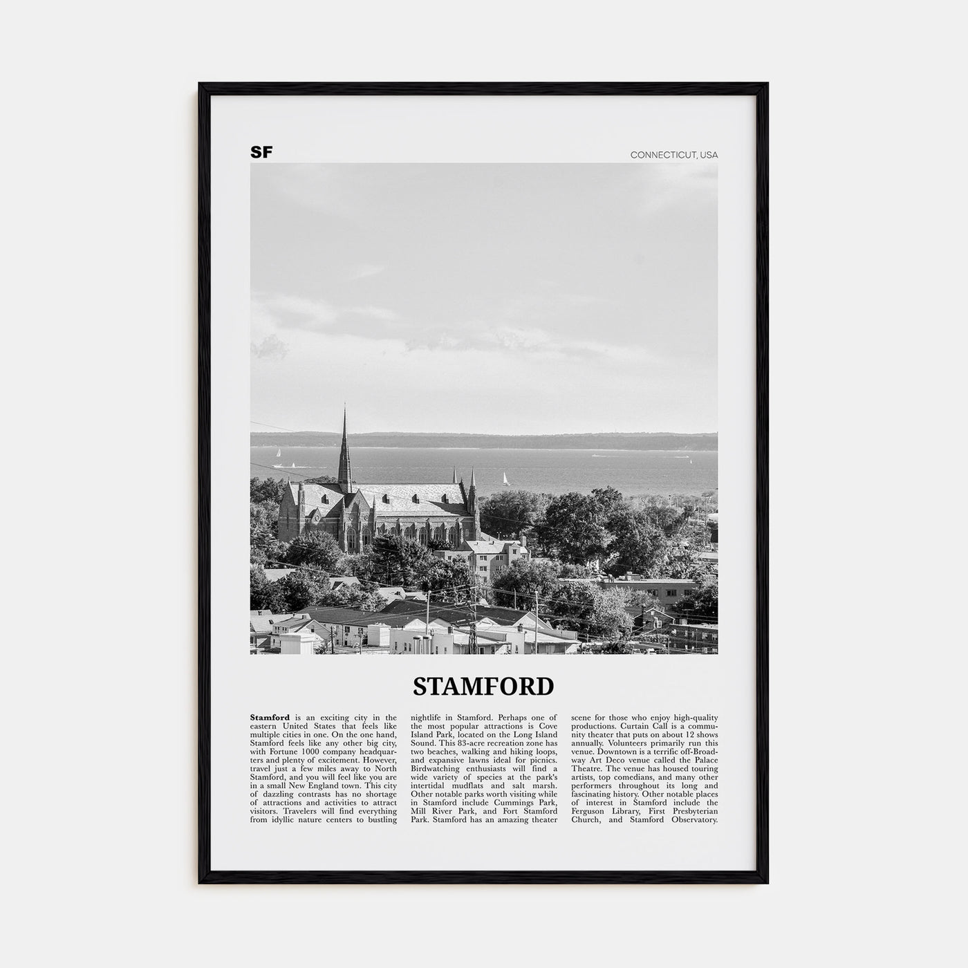 Stamford, Connecticut Travel B&W Poster