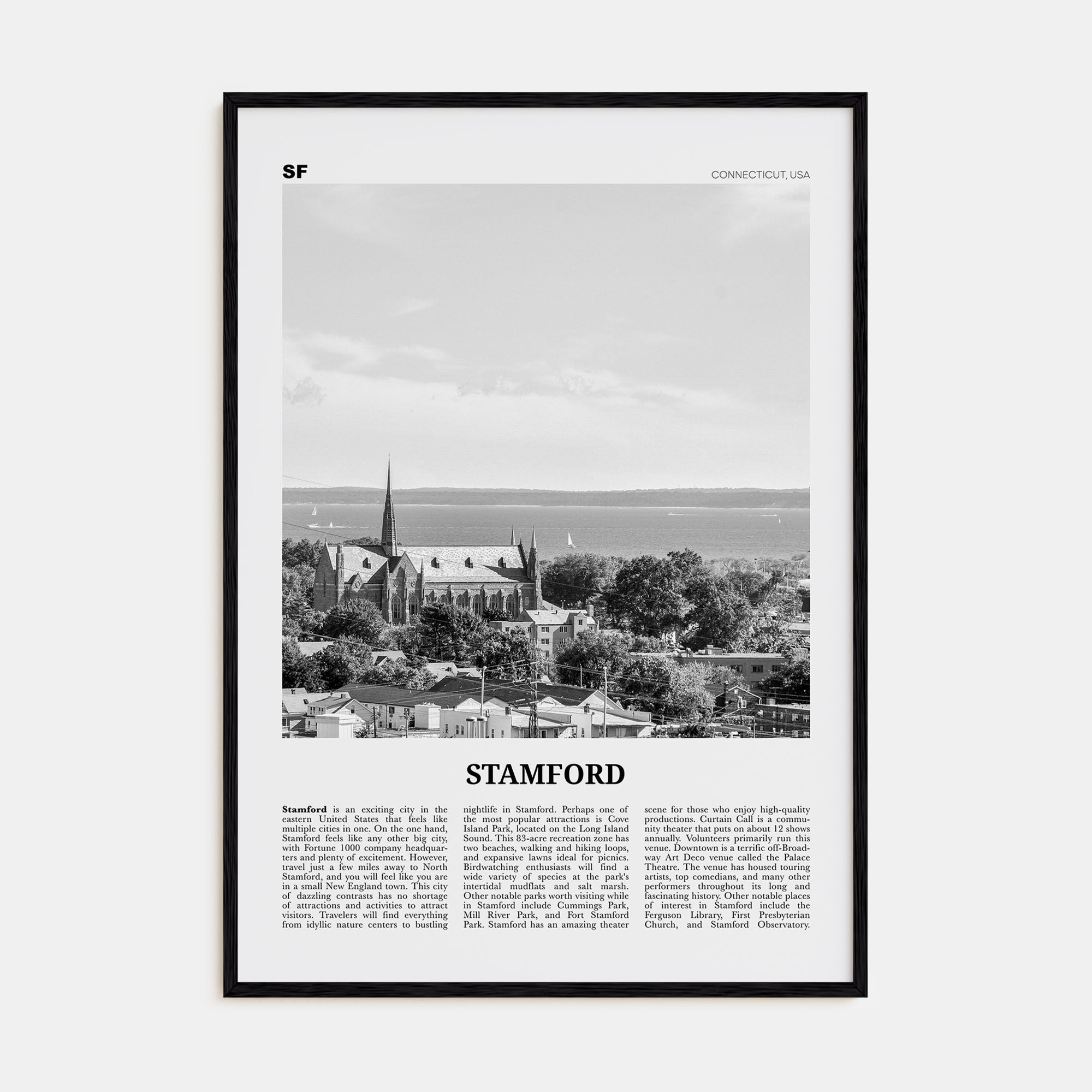 Stamford, Connecticut Travel B&W Poster