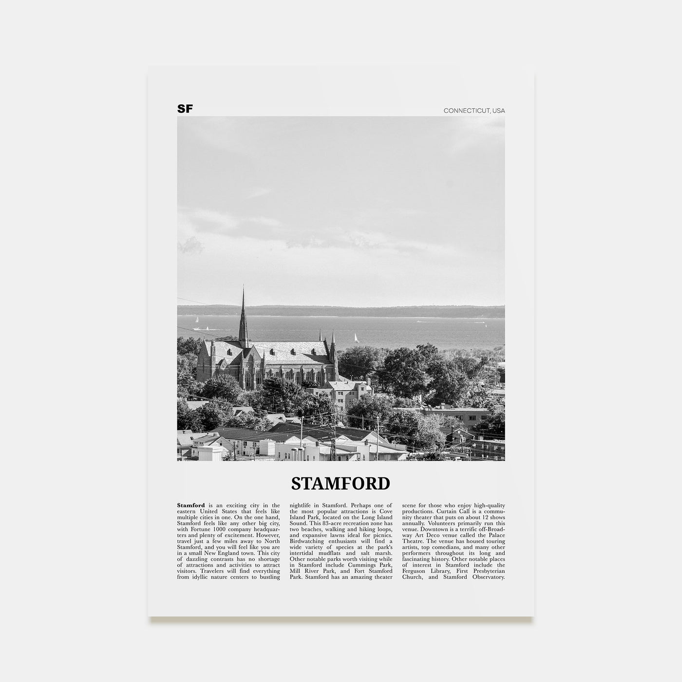 Stamford, Connecticut Travel B&W Poster