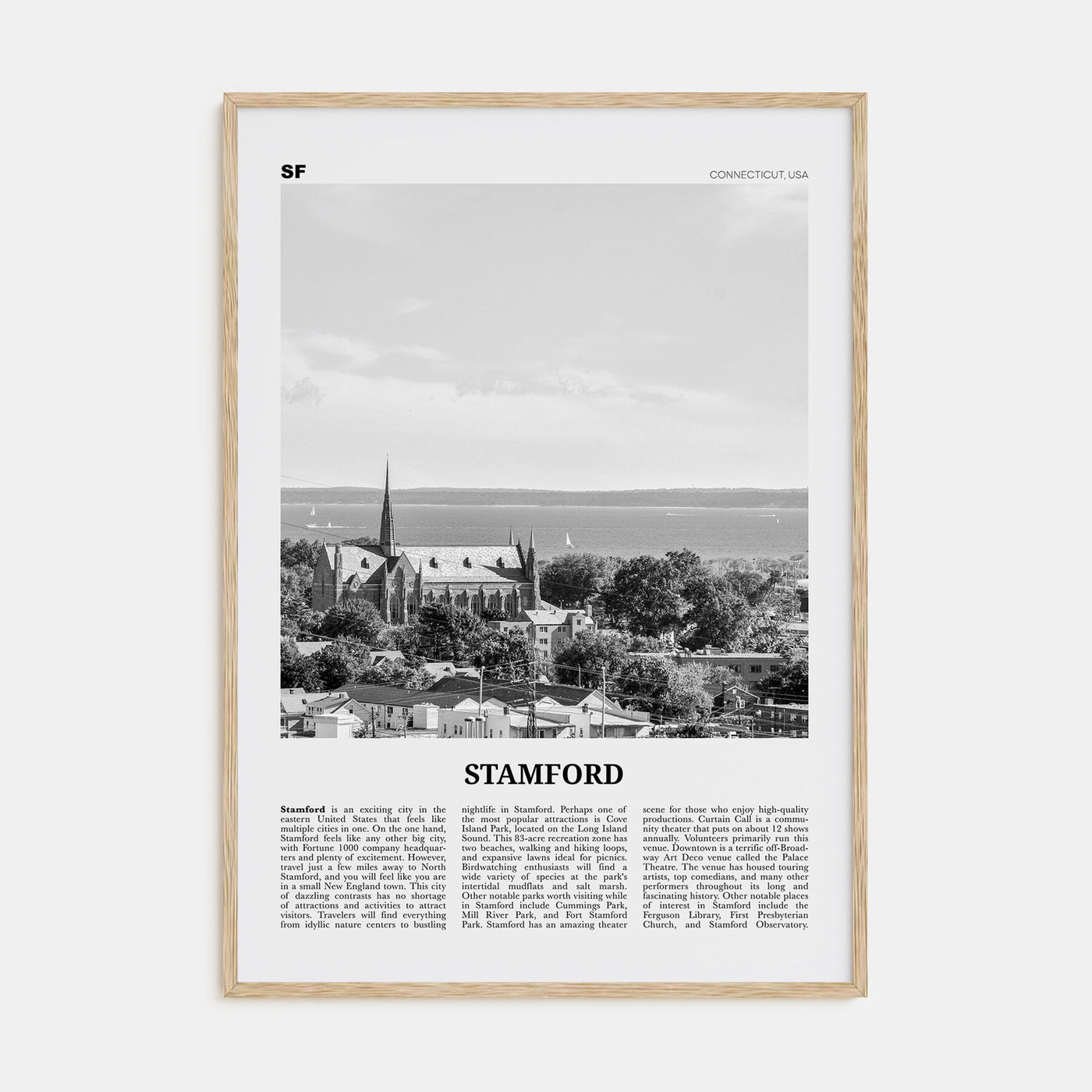 Stamford, Connecticut Travel B&W Poster