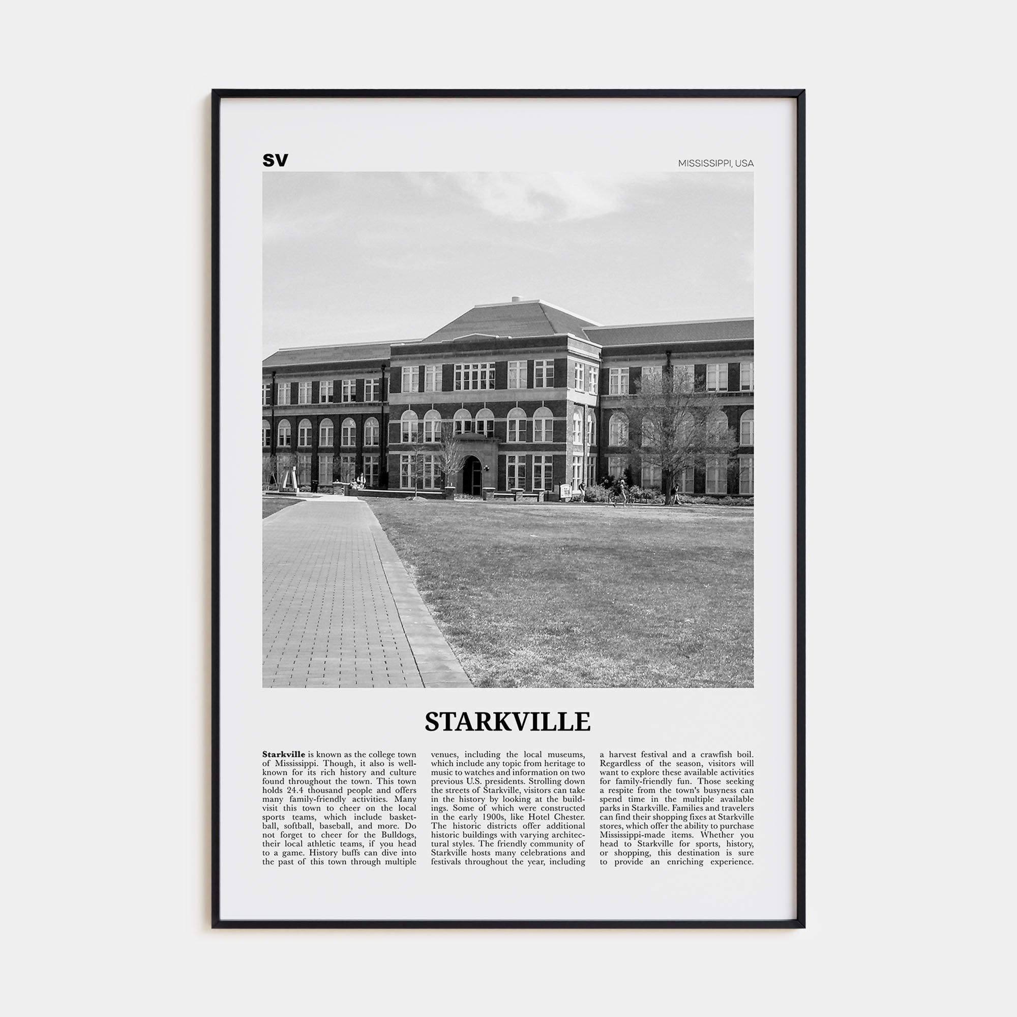Starkville Travel B&W Poster