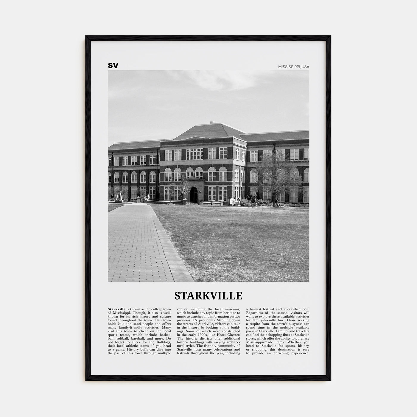 Starkville Travel B&W Poster