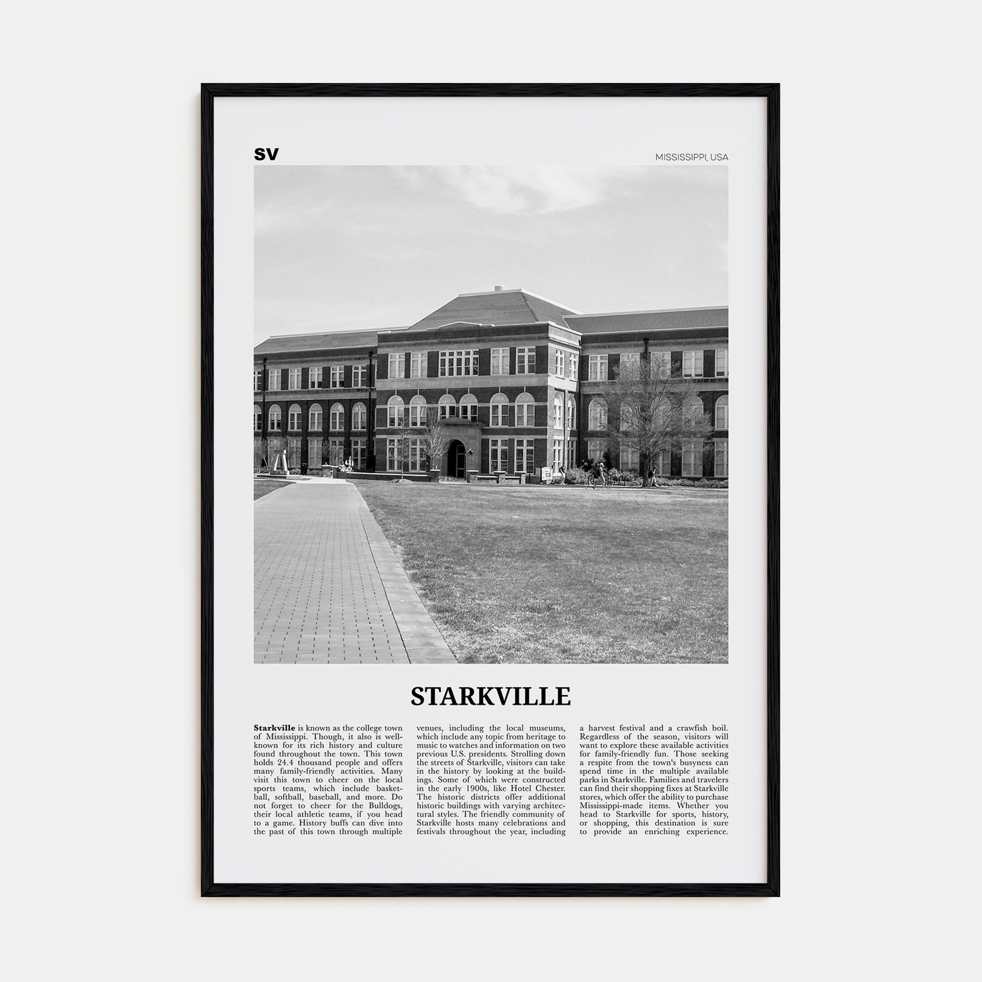 Starkville Travel B&W Poster