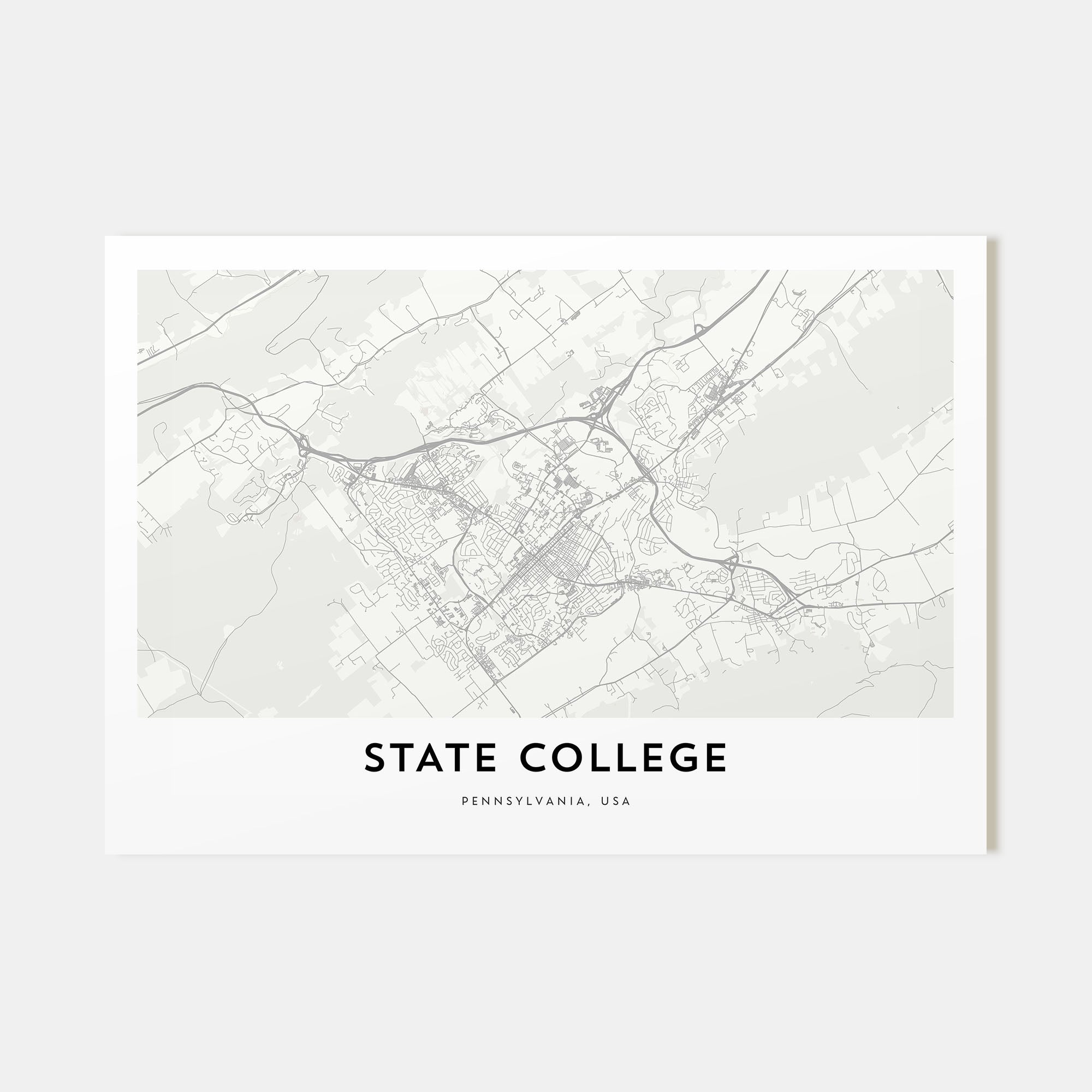 State College Map Landscape Poster
