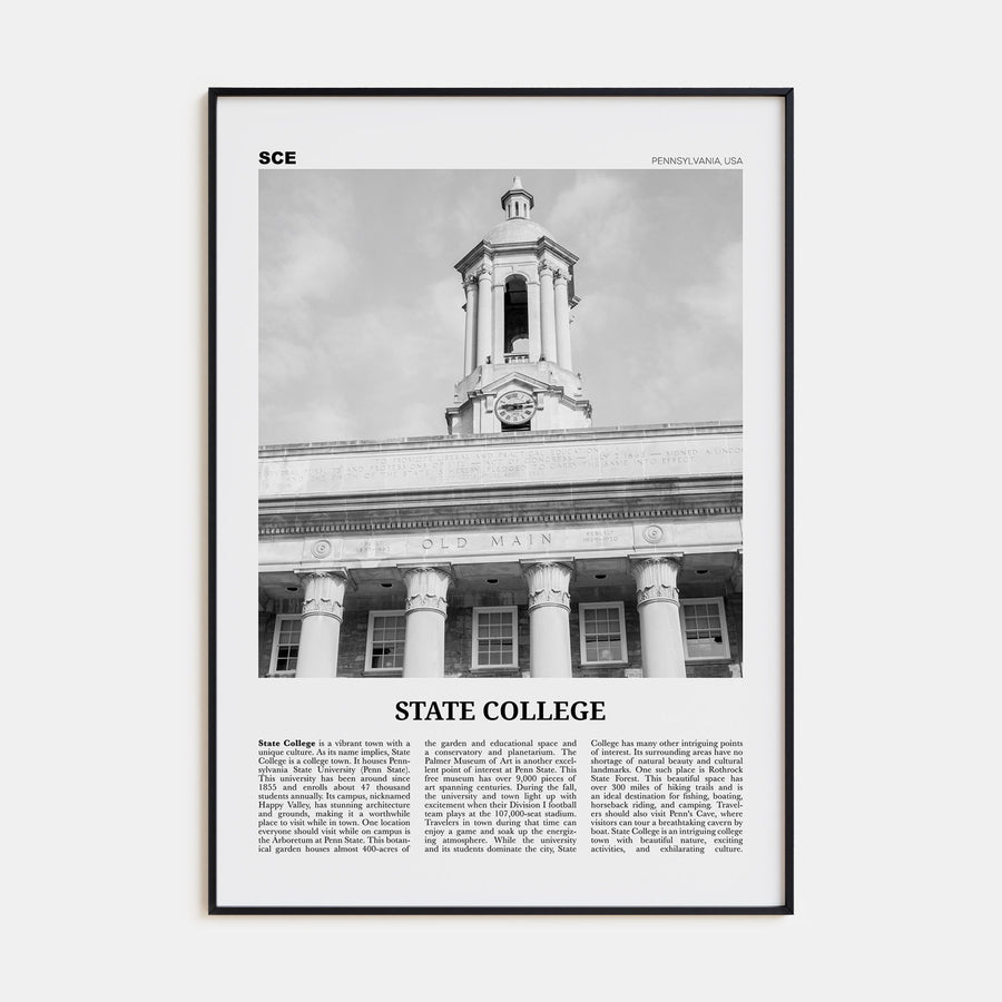 State College Travel B&W Poster