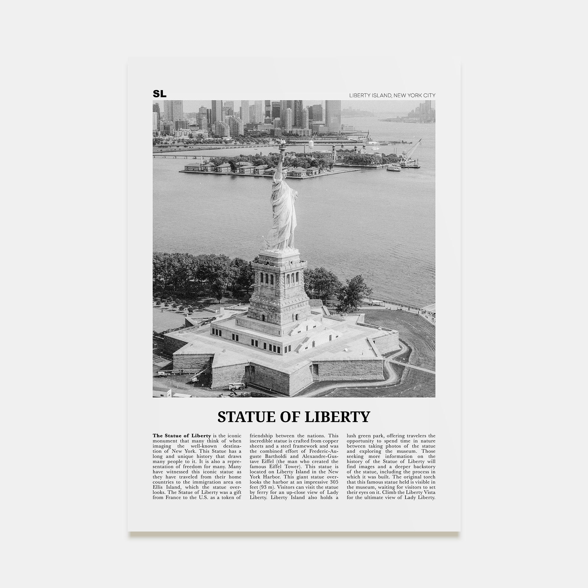 Statue of Liberty Travel B&W Poster