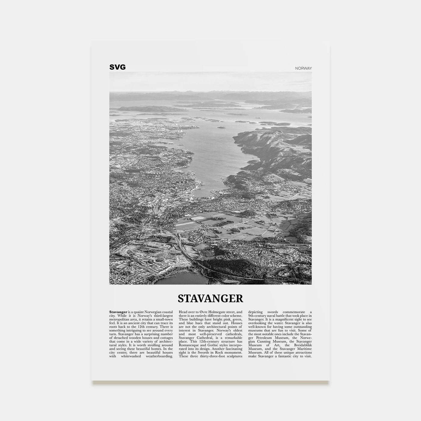 Stavanger Travel B&W Poster