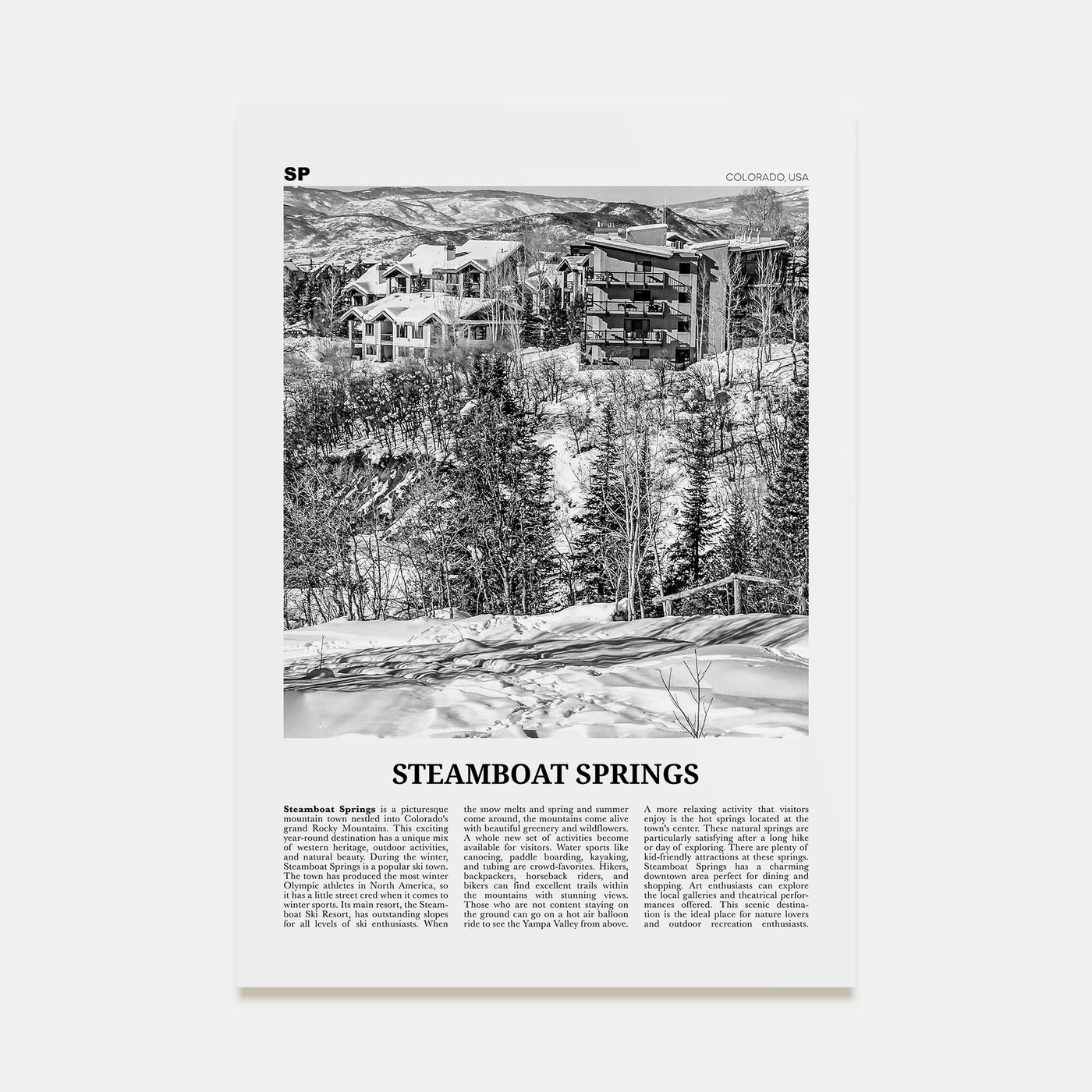 Steamboat Springs Travel B&W No 2 Poster