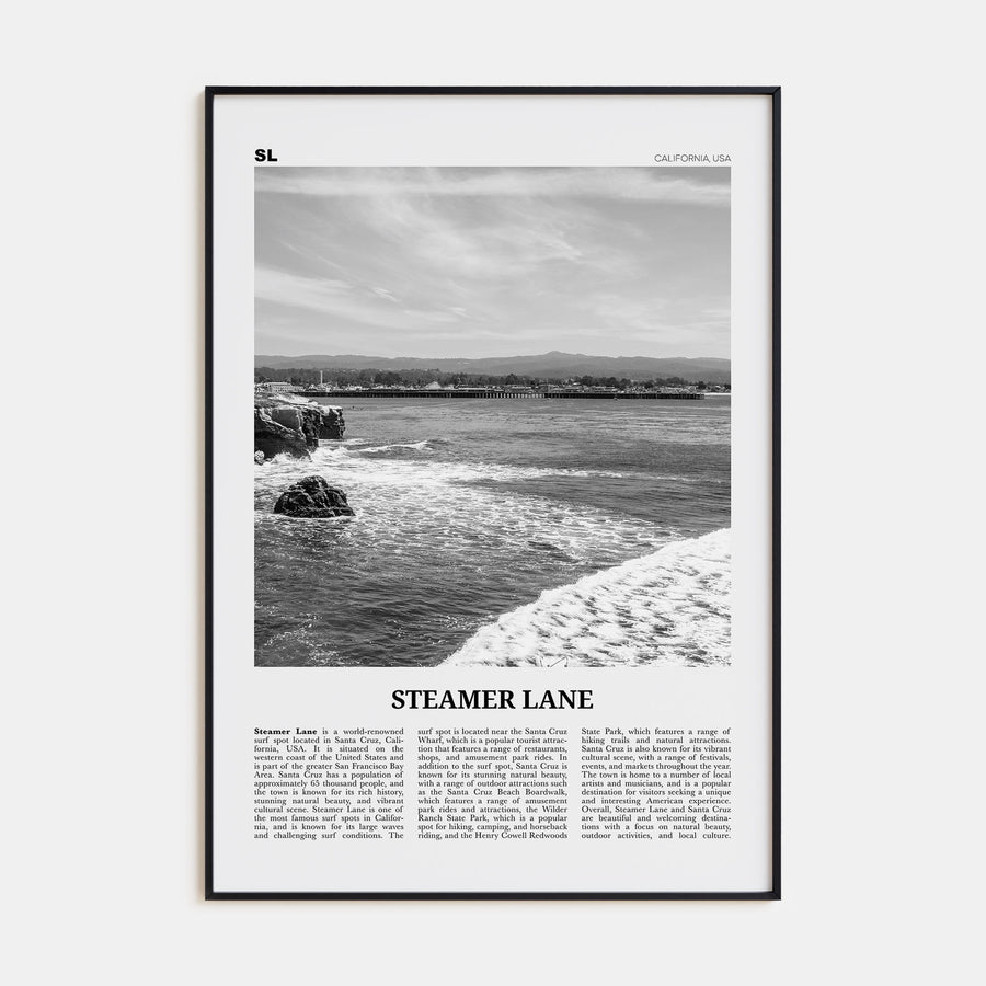 Steamer Lane Travel B&W Poster