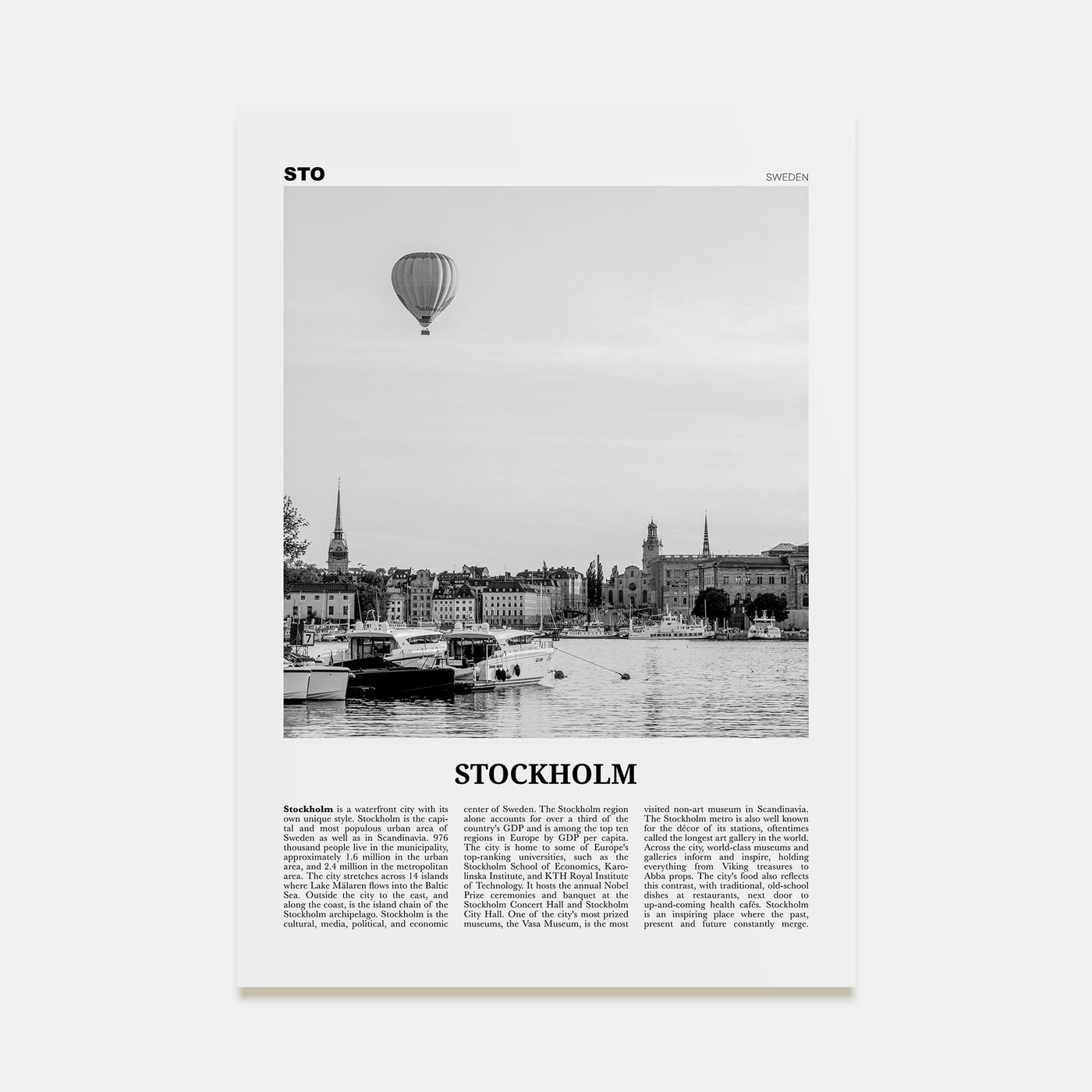 Stockholm Travel B&W No 2 Poster