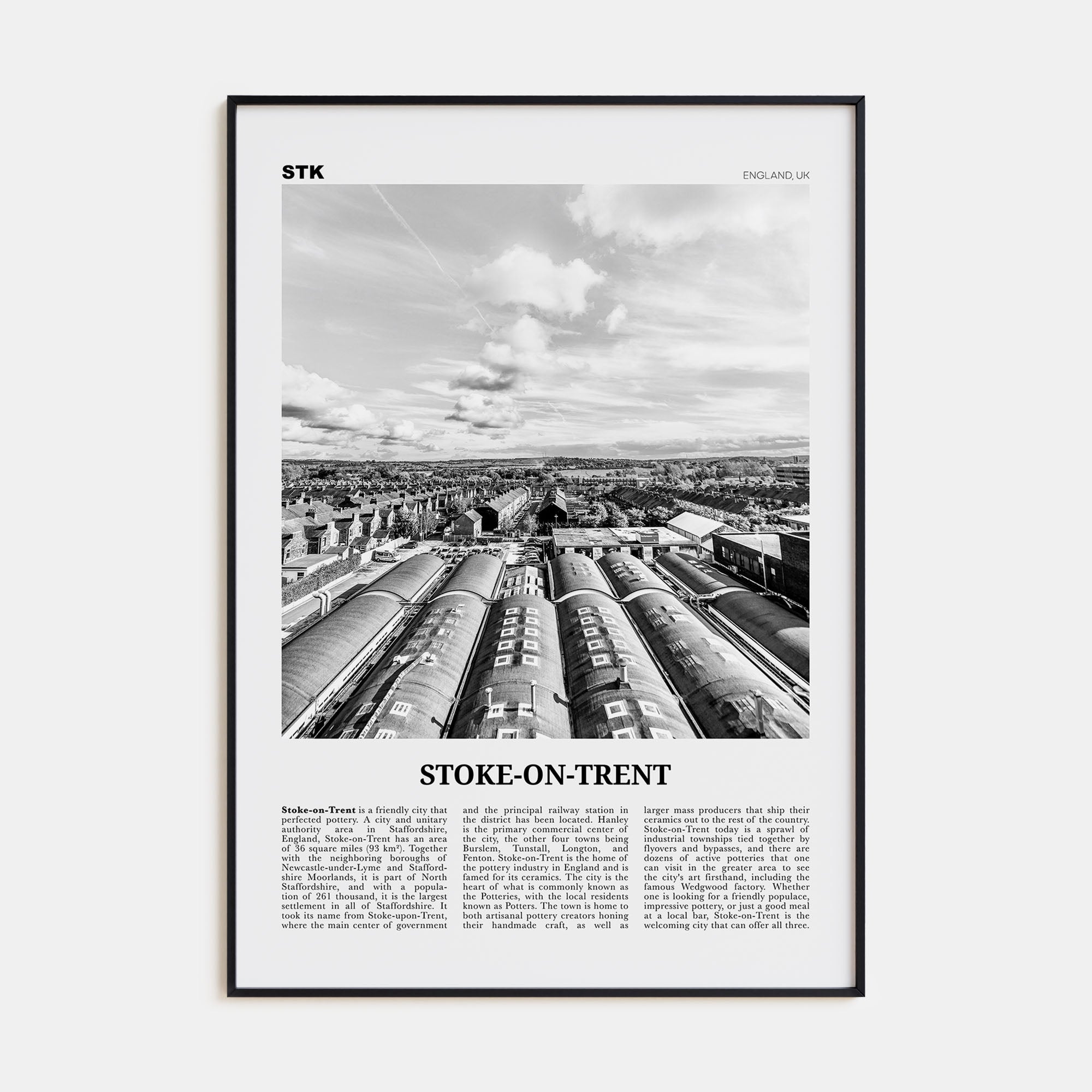 Stoke-on-Trent Travel B&W Poster