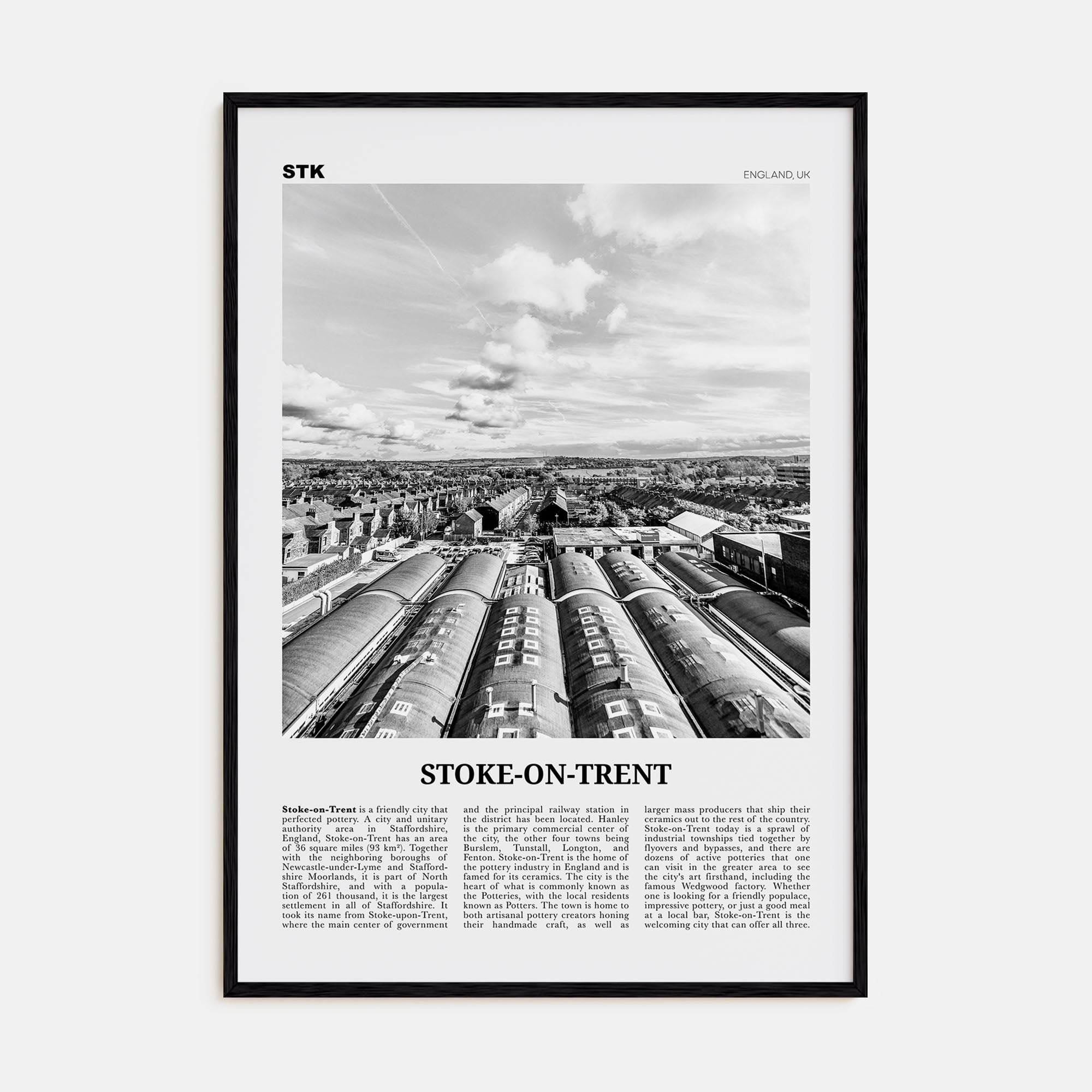 Stoke-on-Trent Travel B&W Poster