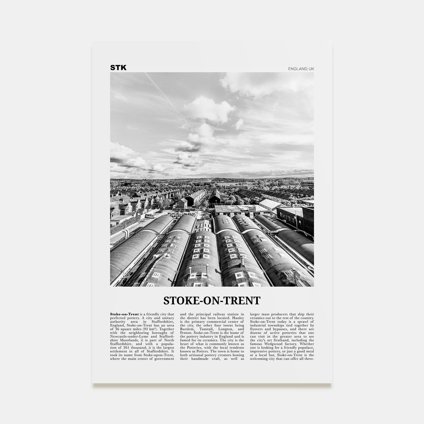 Stoke-on-Trent Travel B&W Poster