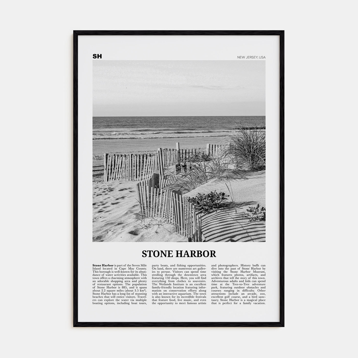Stone Harbor Travel B&W Poster