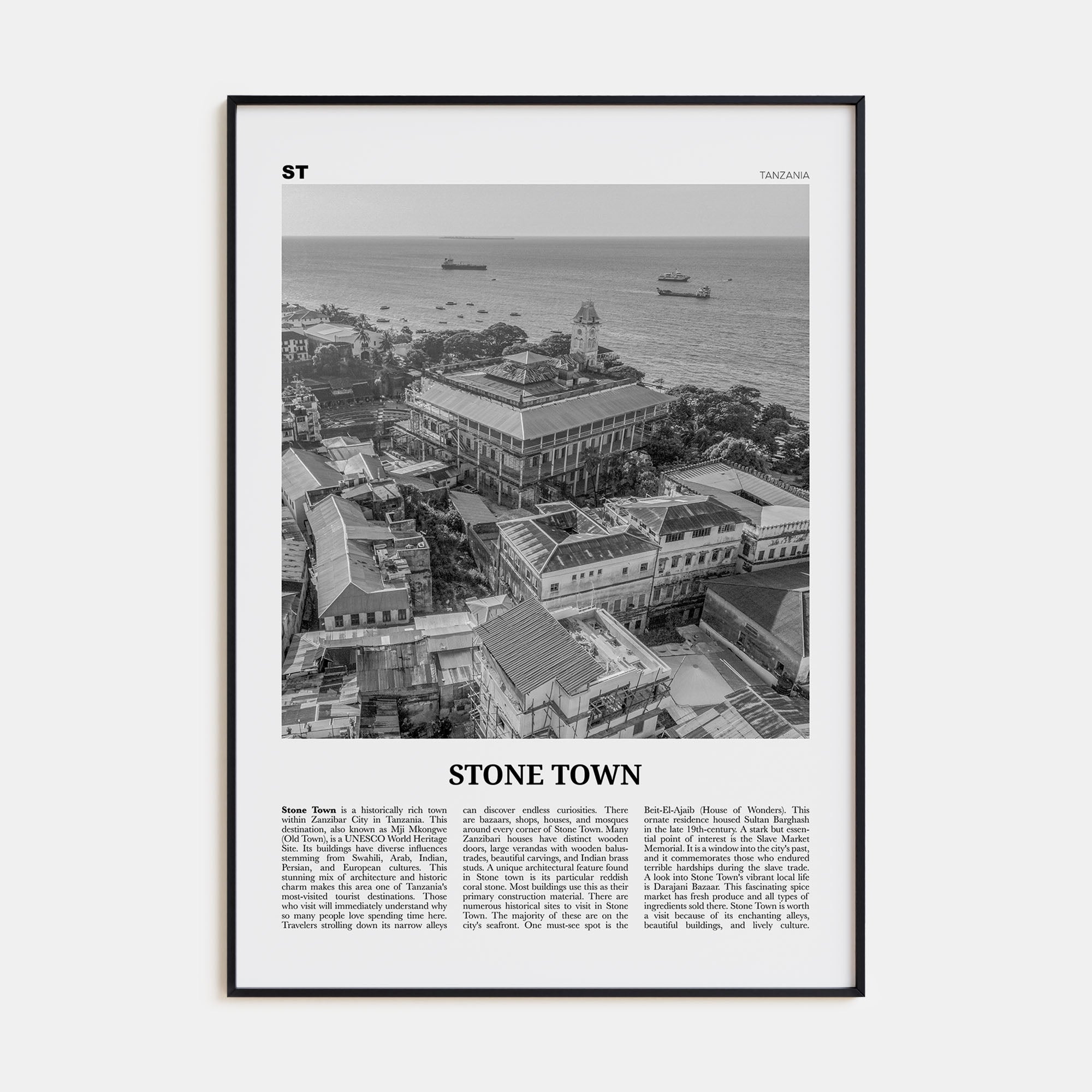 Stone Town Travel B&W Poster