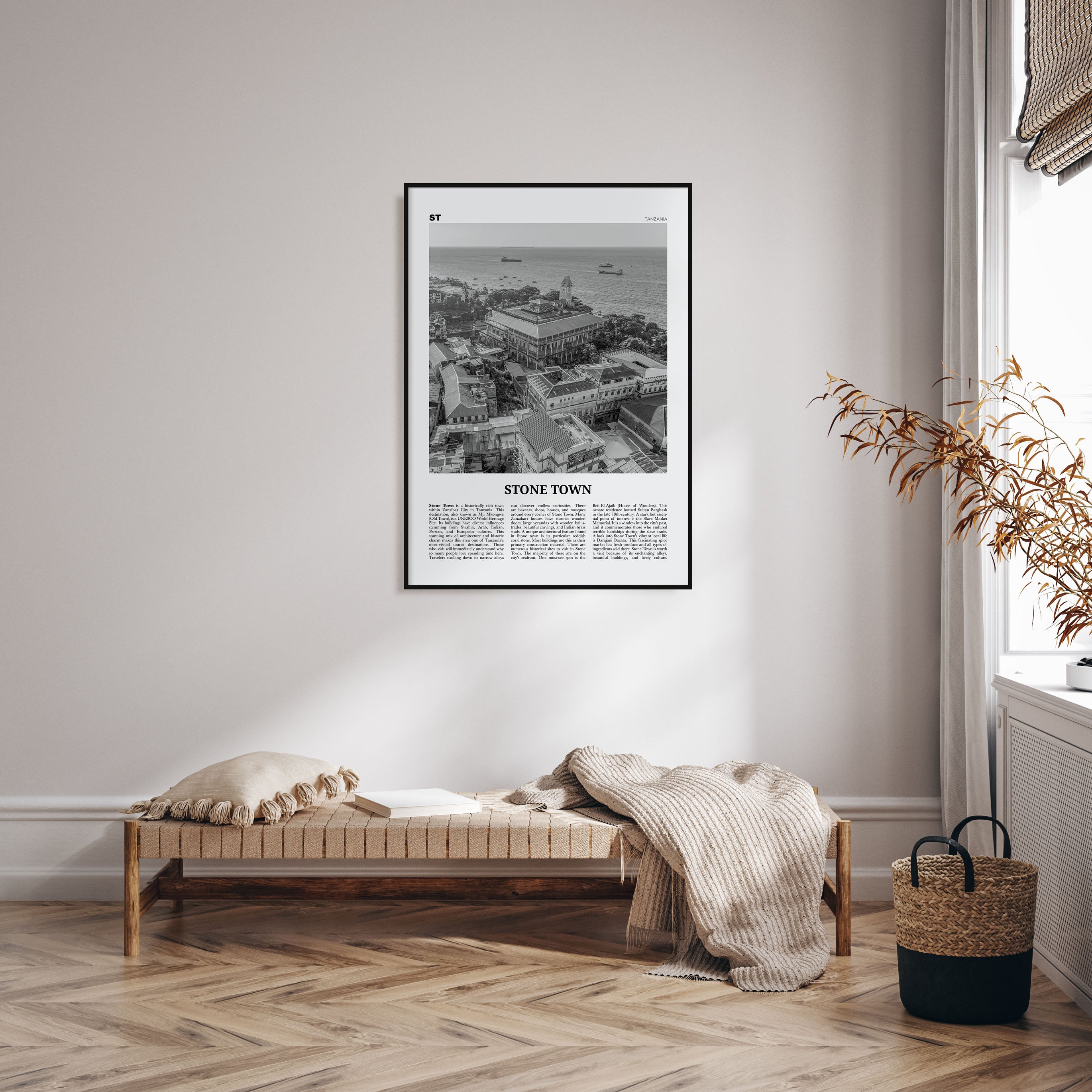 Stone Town Travel B&W Poster