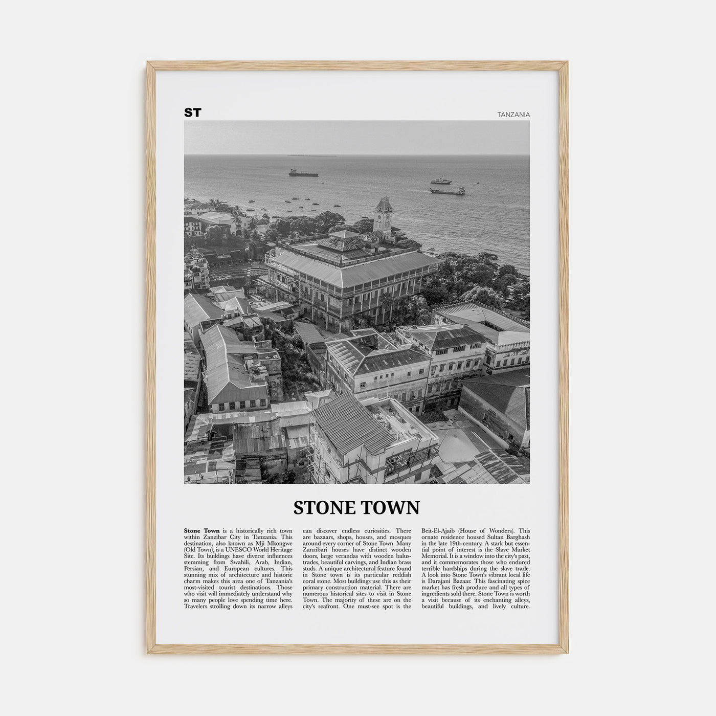 Stone Town Travel B&W Poster