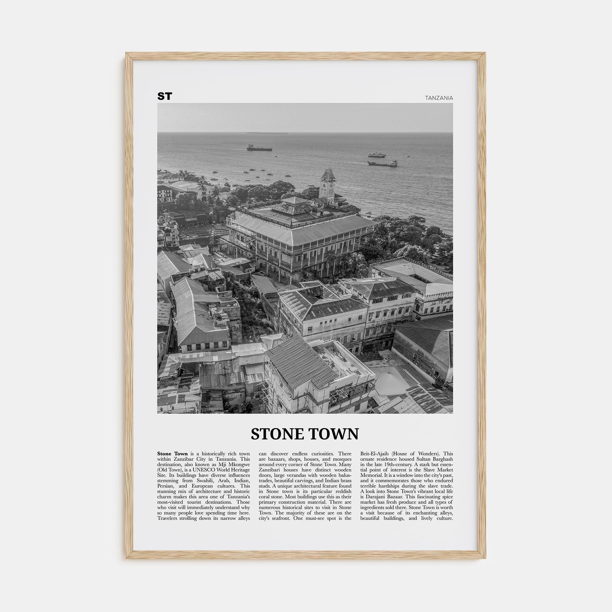 Stone Town Travel B&W Poster