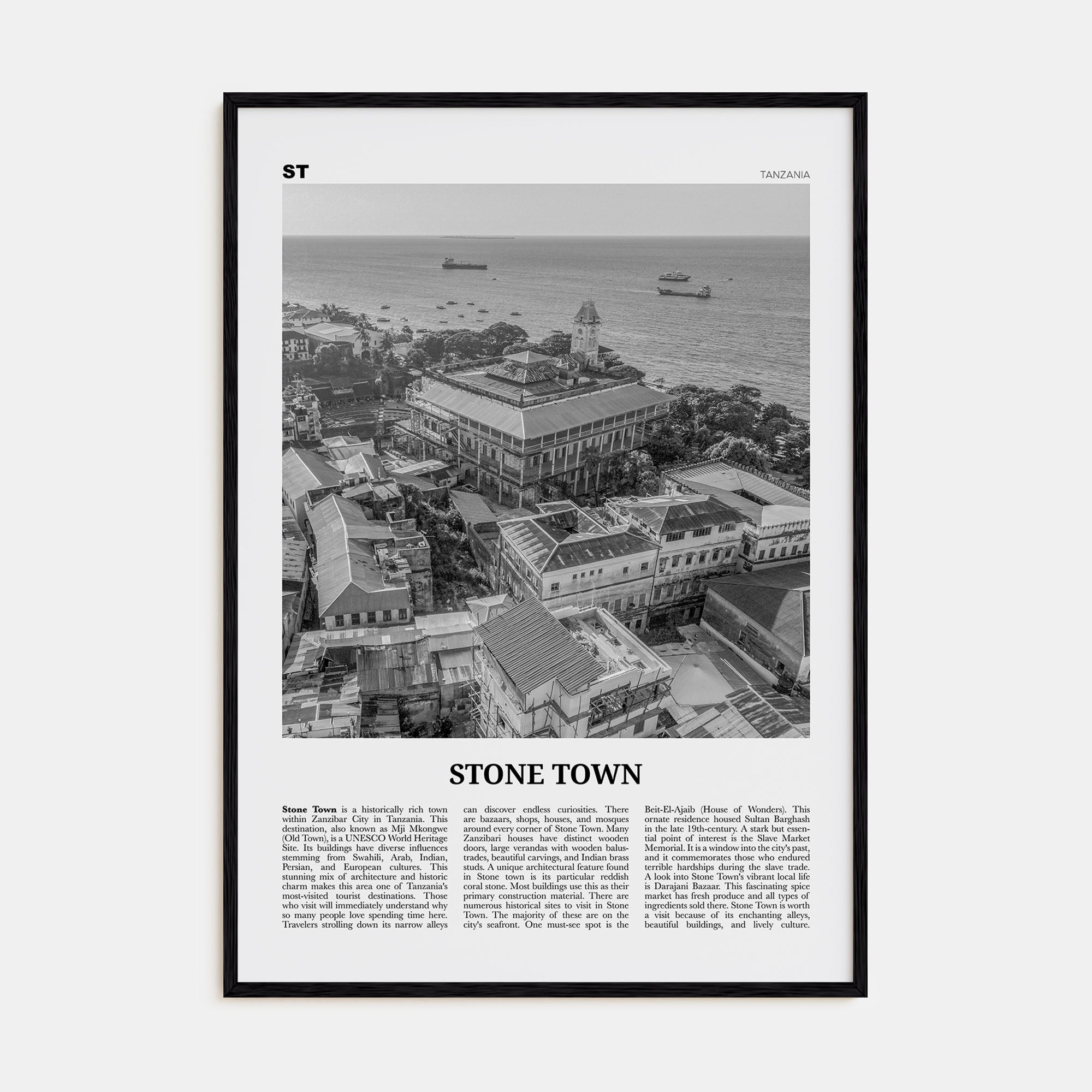 Stone Town Travel B&W Poster