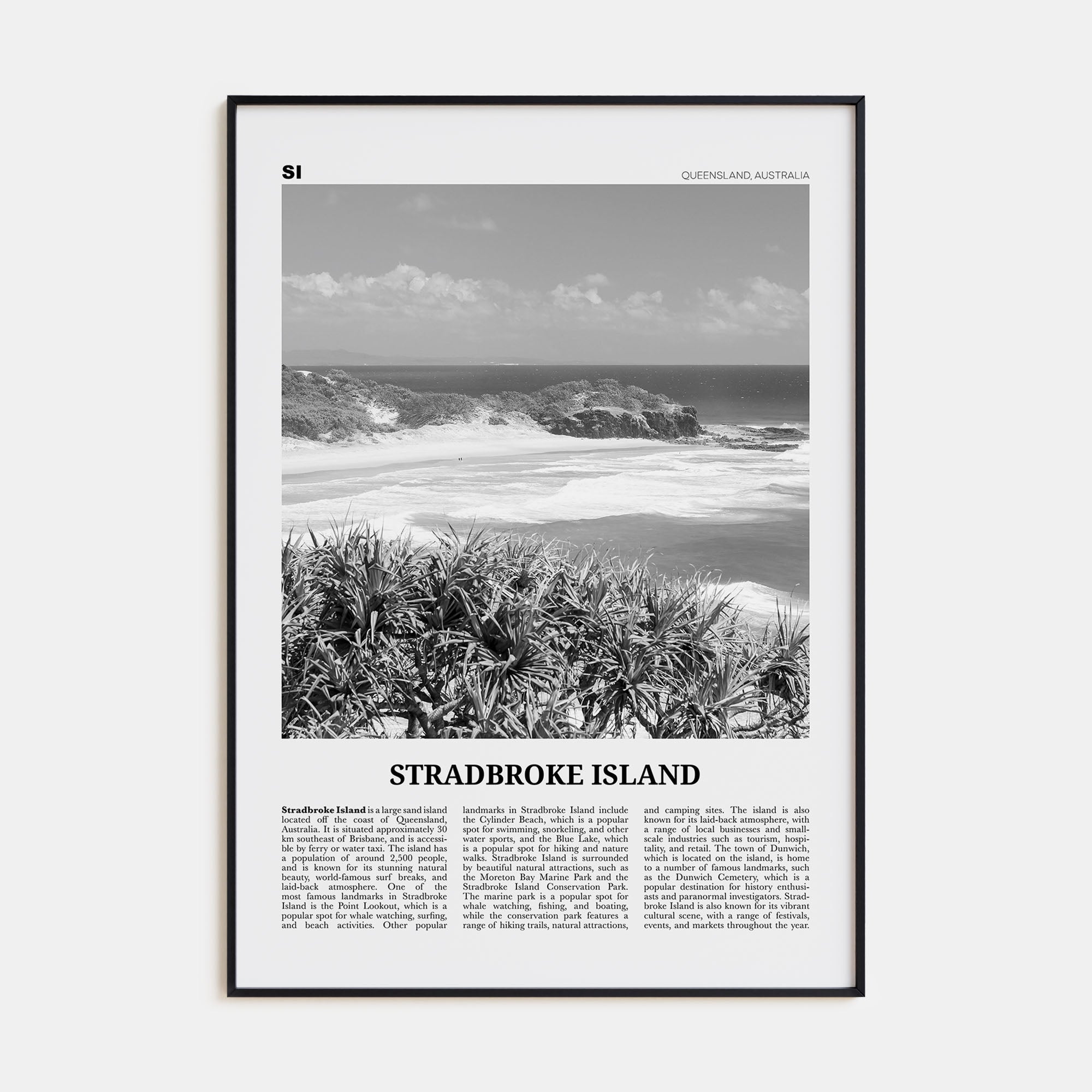 Stradbroke Island Travel B&W Poster
