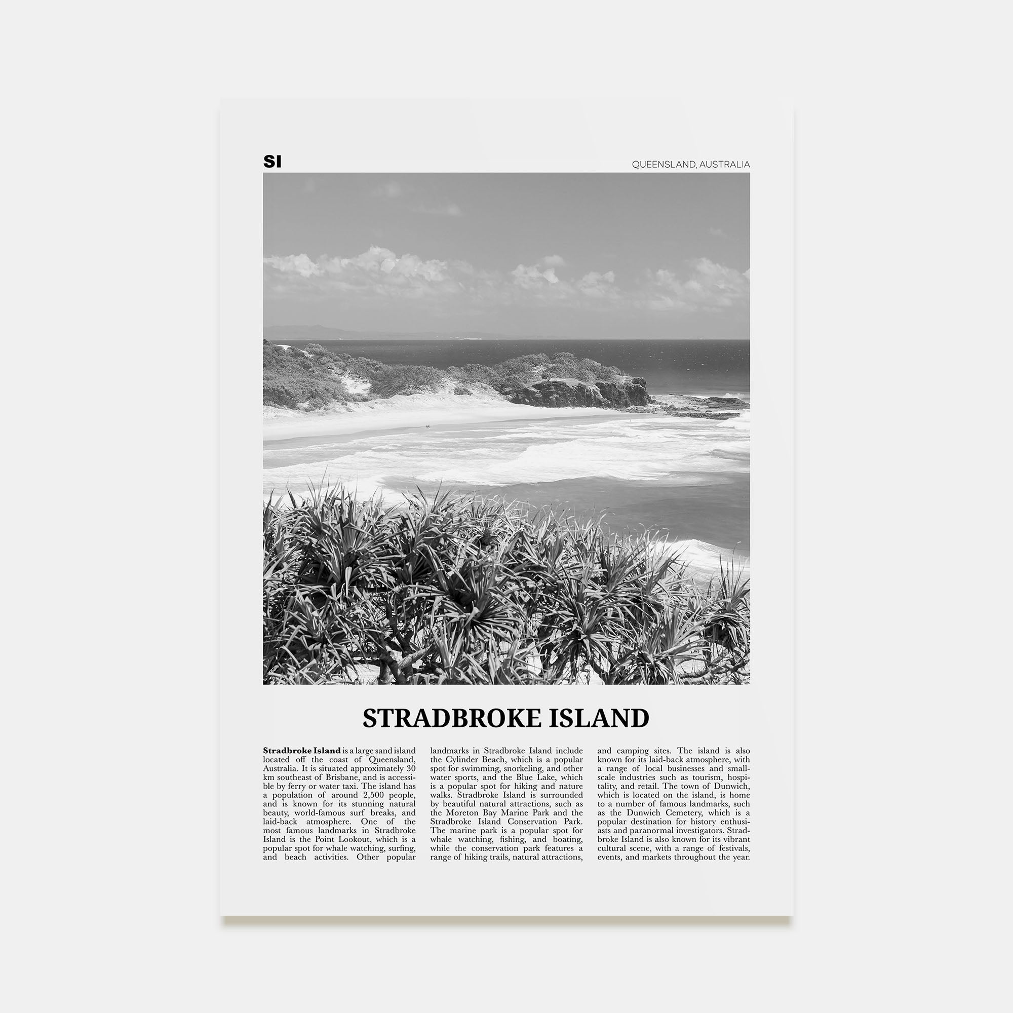 Stradbroke Island Travel B&W Poster