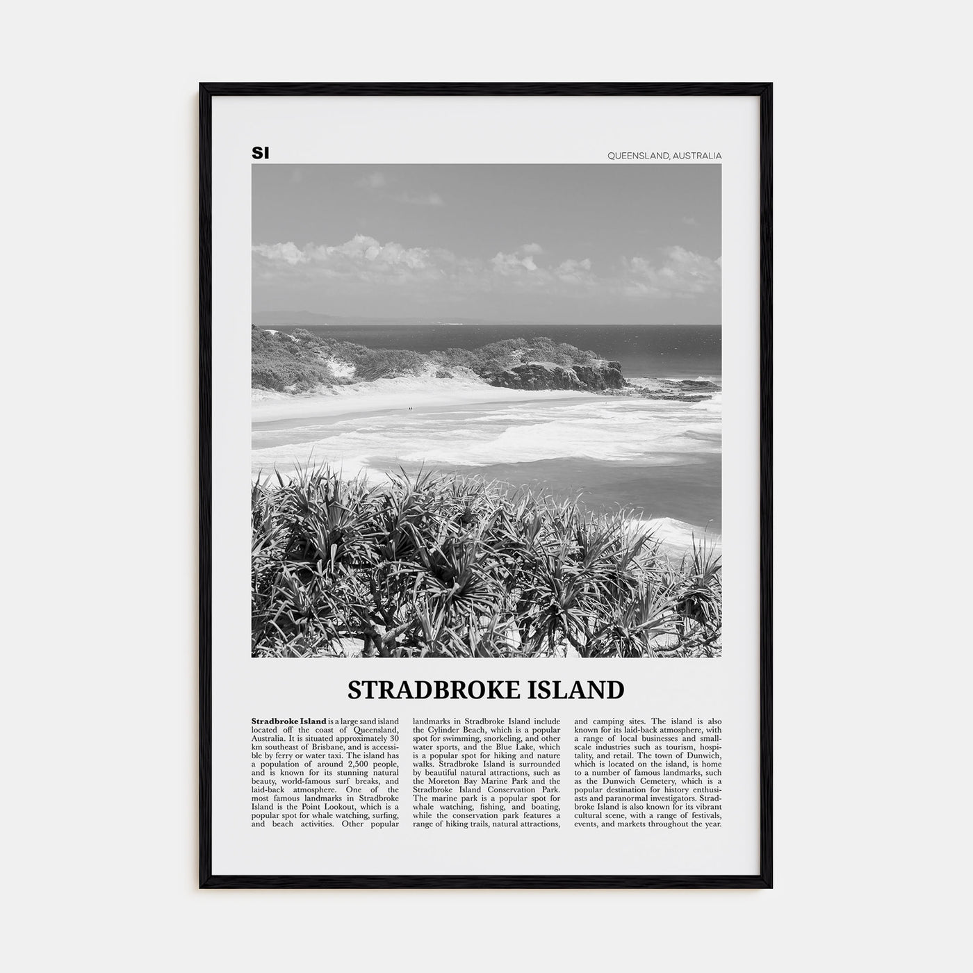 Stradbroke Island Travel B&W Poster