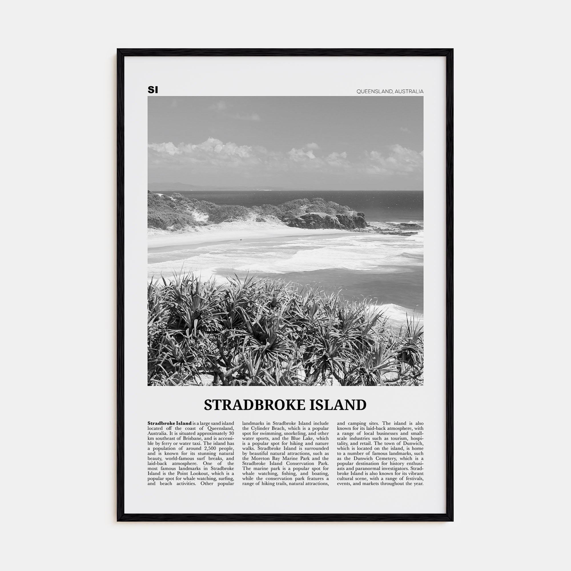 Stradbroke Island Travel B&W Poster