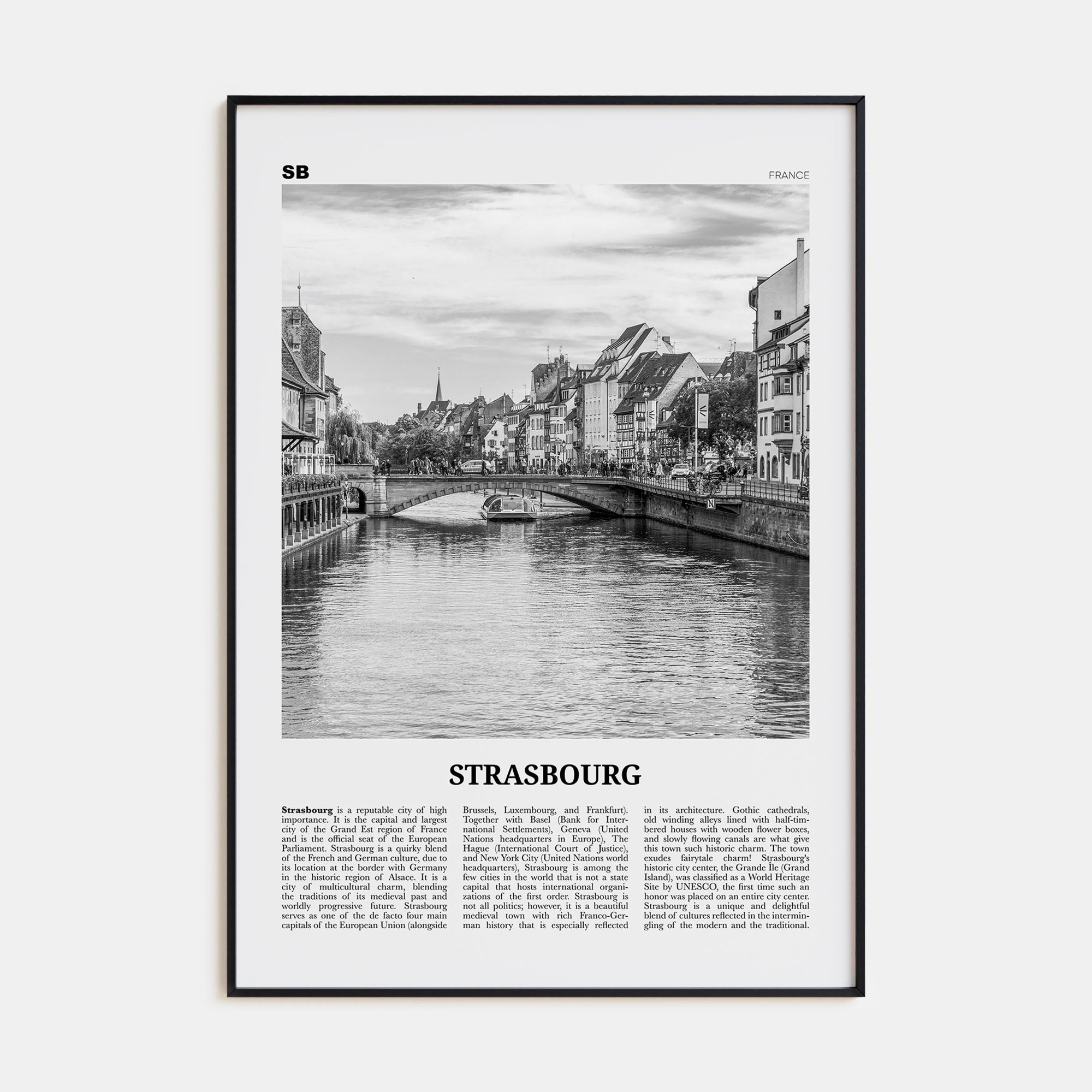 Strasbourg Travel B&W Poster