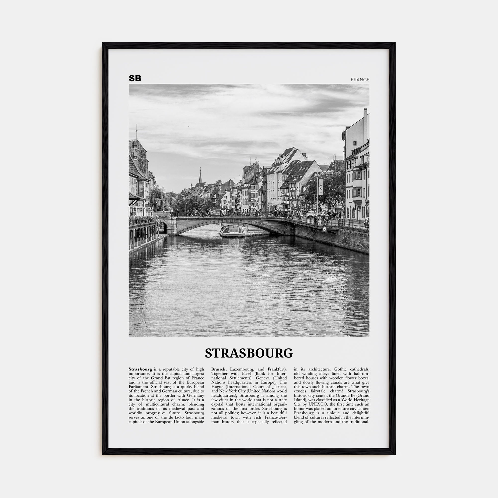 Strasbourg Travel B&W Poster