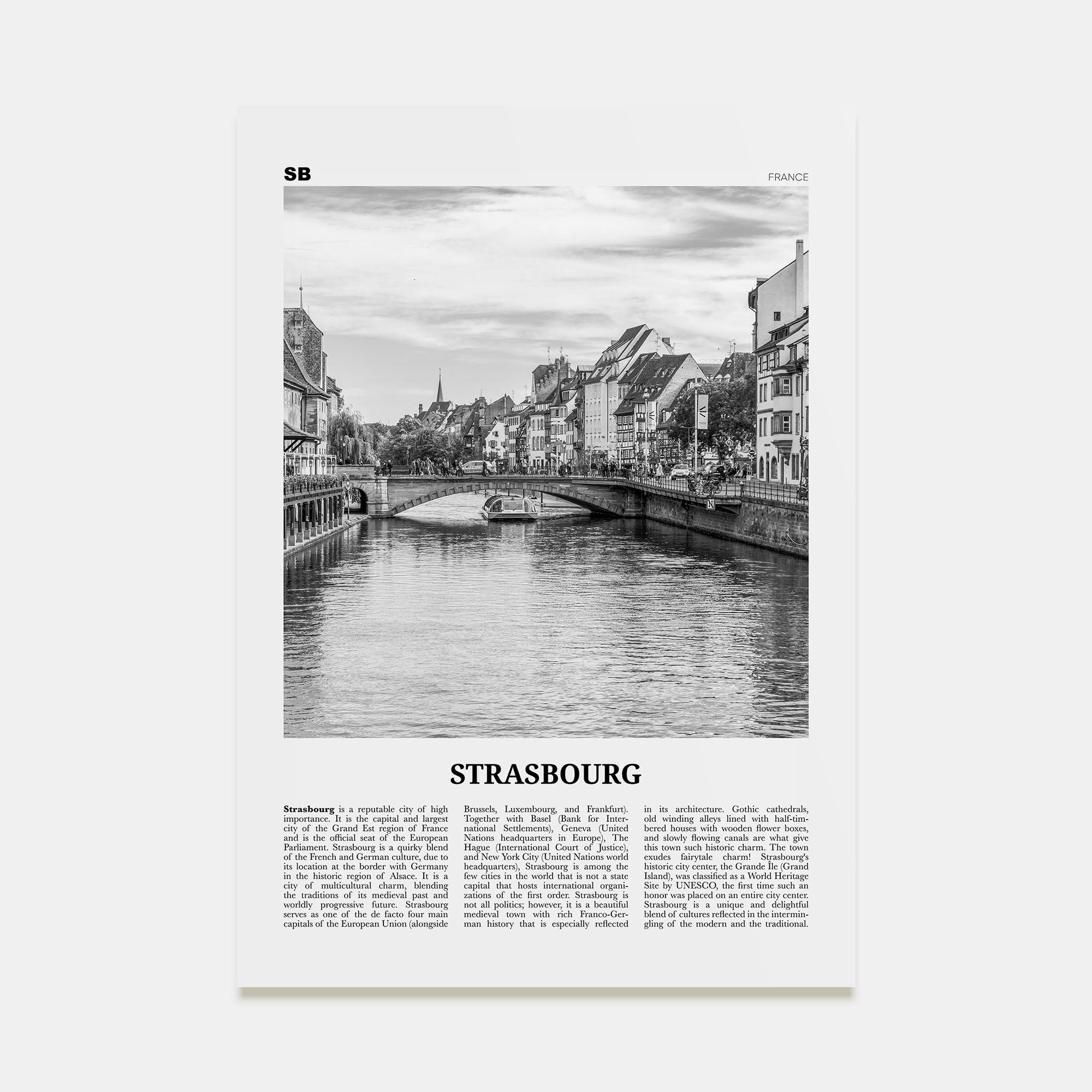 Strasbourg Travel B&W Poster